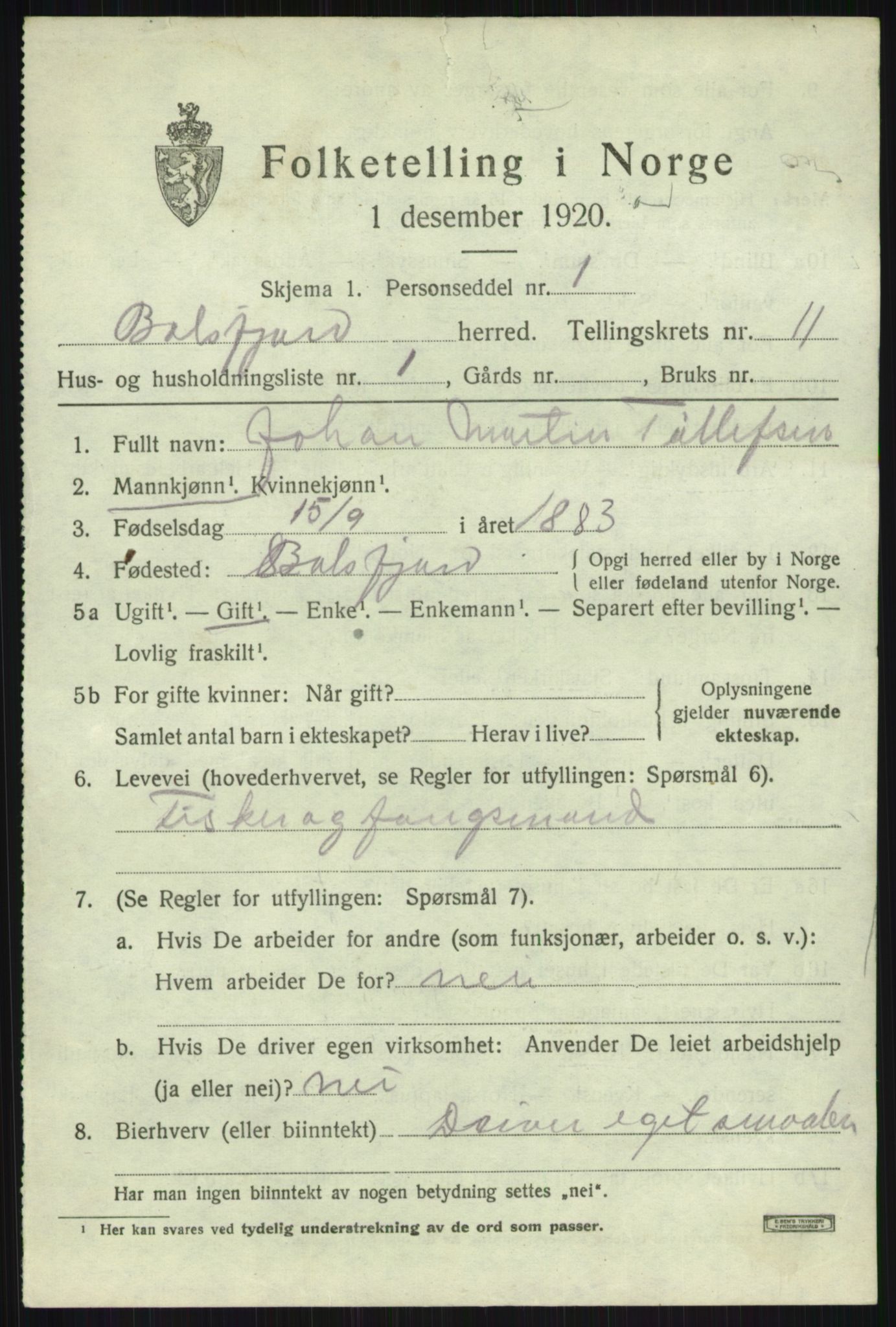 SATØ, 1920 census for Balsfjord, 1920, p. 5892