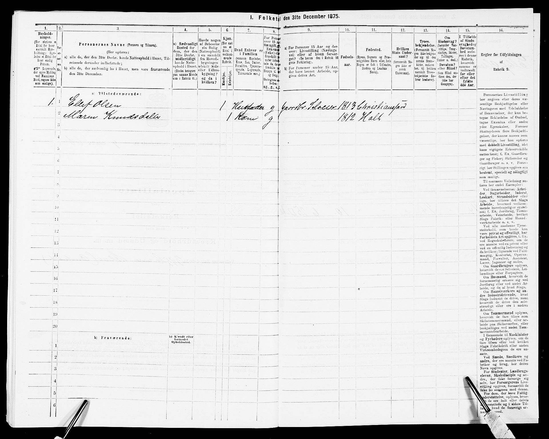 SAK, 1875 census for 0918P Austre Moland, 1875, p. 2609