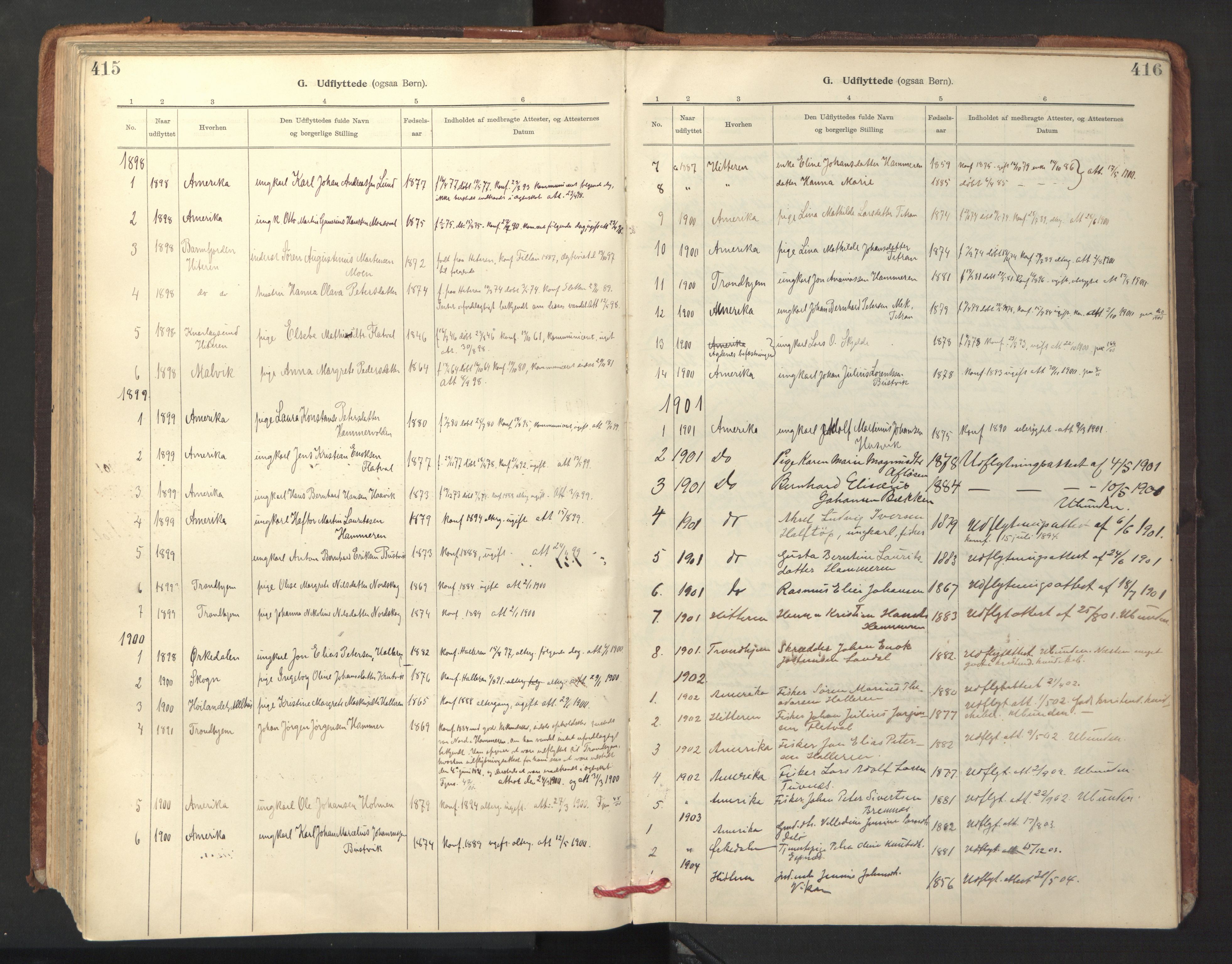 Ministerialprotokoller, klokkerbøker og fødselsregistre - Sør-Trøndelag, SAT/A-1456/641/L0596: Parish register (official) no. 641A02, 1898-1915, p. 415-416