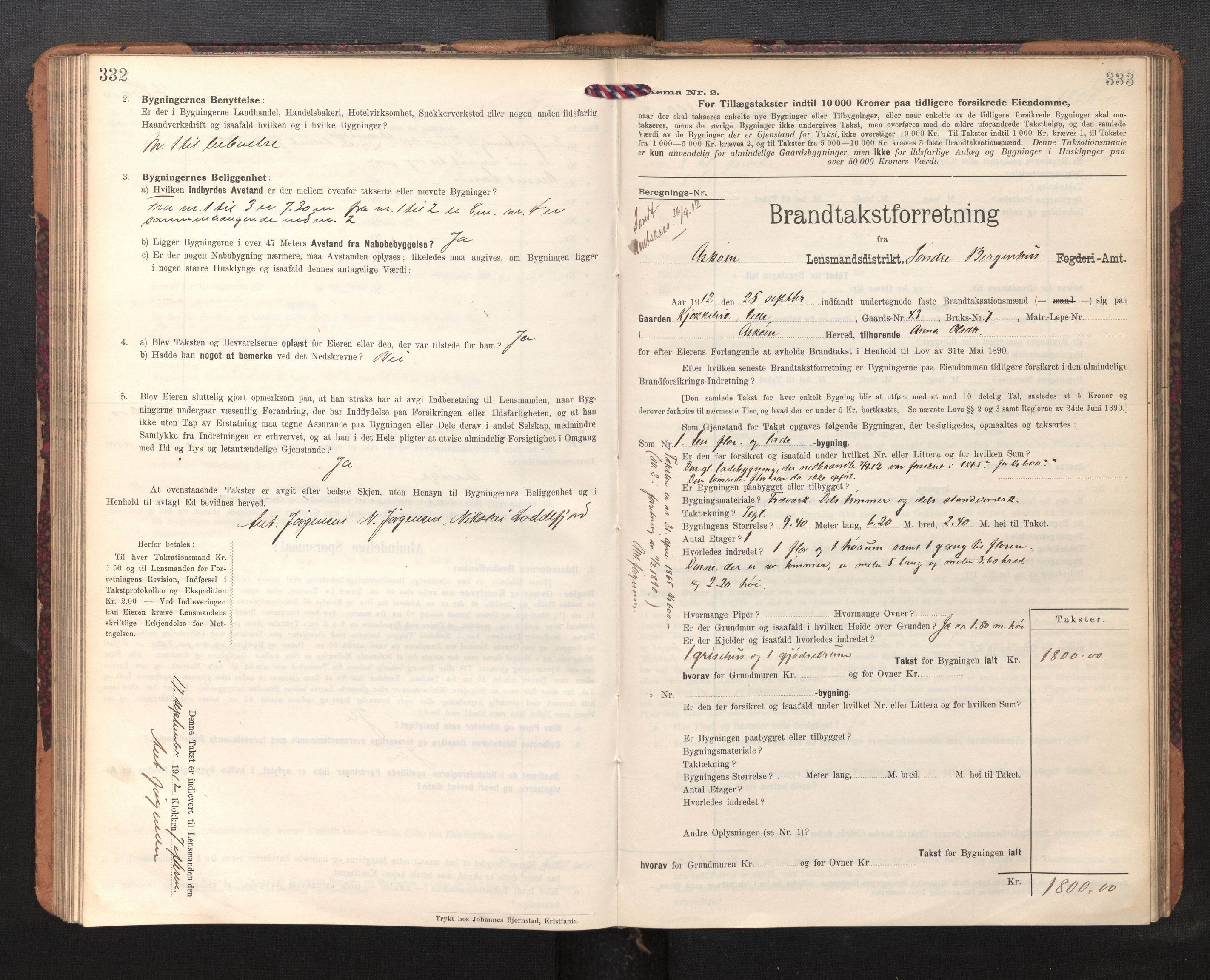 Lensmannen i Askøy, AV/SAB-A-31001/0012/L0007: Branntakstprotokoll, skjematakst, 1910-1919, p. 332-333