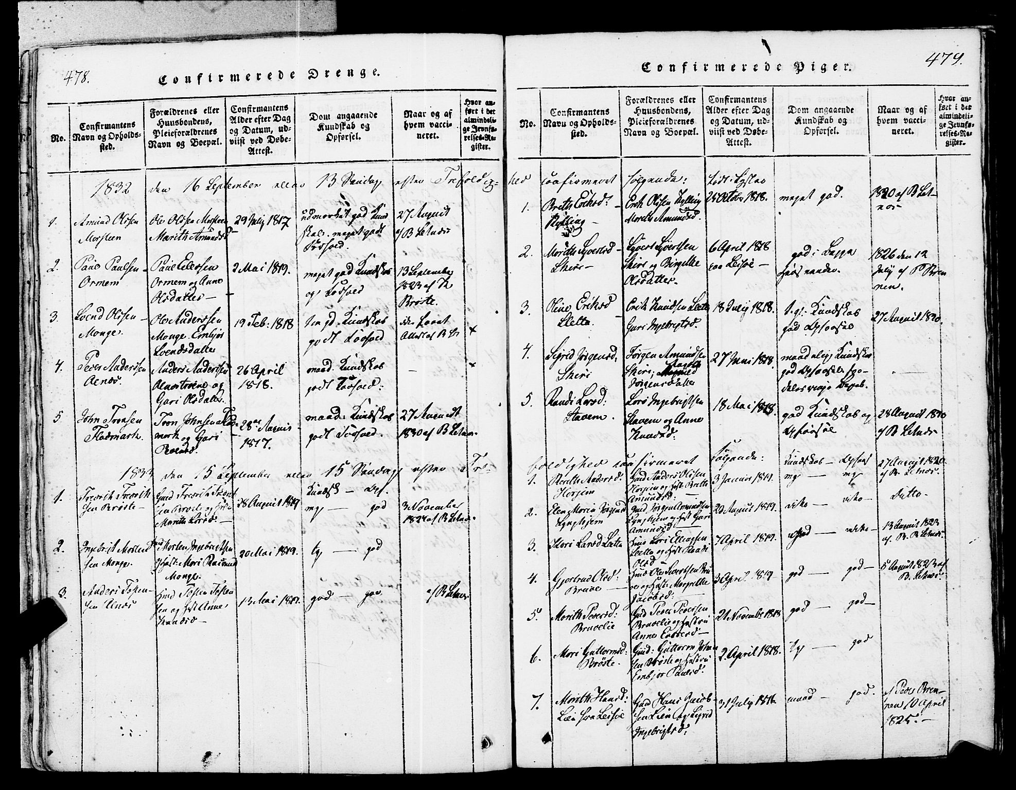 Ministerialprotokoller, klokkerbøker og fødselsregistre - Møre og Romsdal, AV/SAT-A-1454/546/L0593: Parish register (official) no. 546A01, 1818-1853, p. 478-479