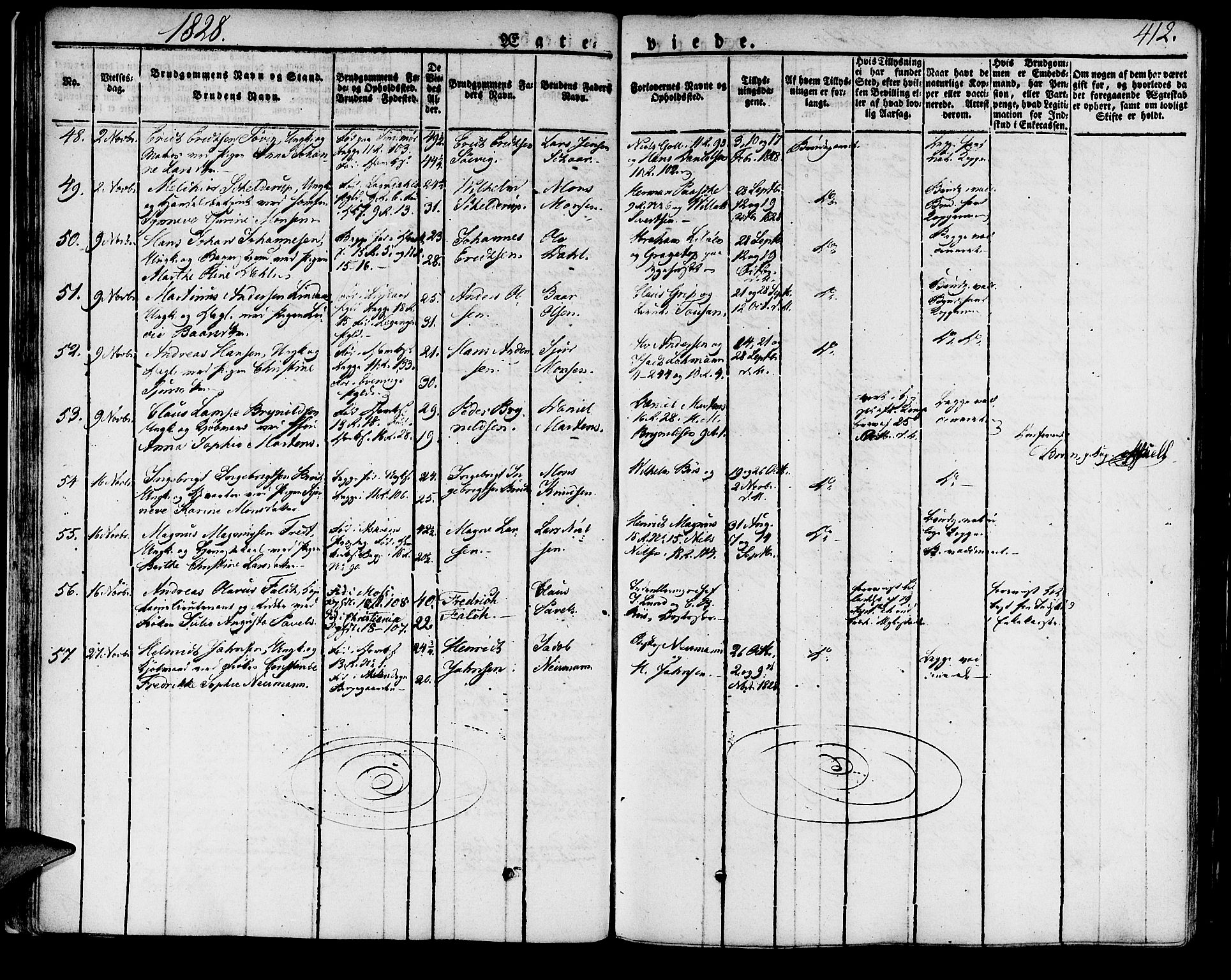 Domkirken sokneprestembete, SAB/A-74801/H/Haa/L0012: Parish register (official) no. A 12, 1821-1840, p. 412