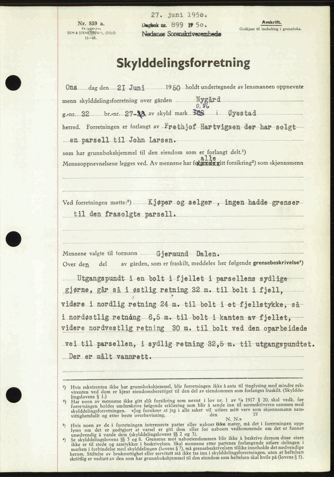 Nedenes sorenskriveri, AV/SAK-1221-0006/G/Gb/Gba/L0062: Mortgage book no. A14, 1949-1950, Diary no: : 899/1950