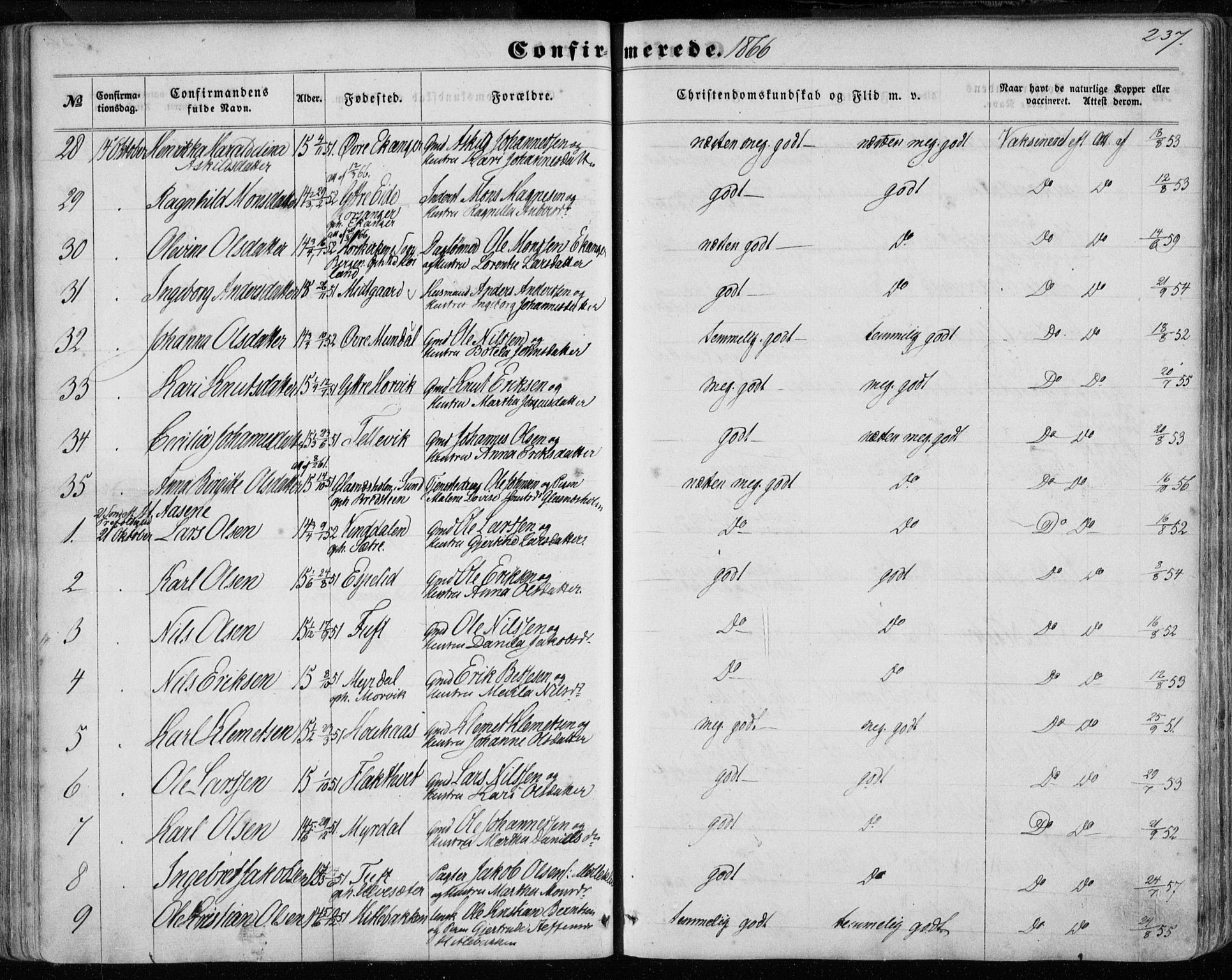 Hamre sokneprestembete, AV/SAB-A-75501/H/Ha/Haa/Haaa/L0014: Parish register (official) no. A 14, 1858-1872, p. 237