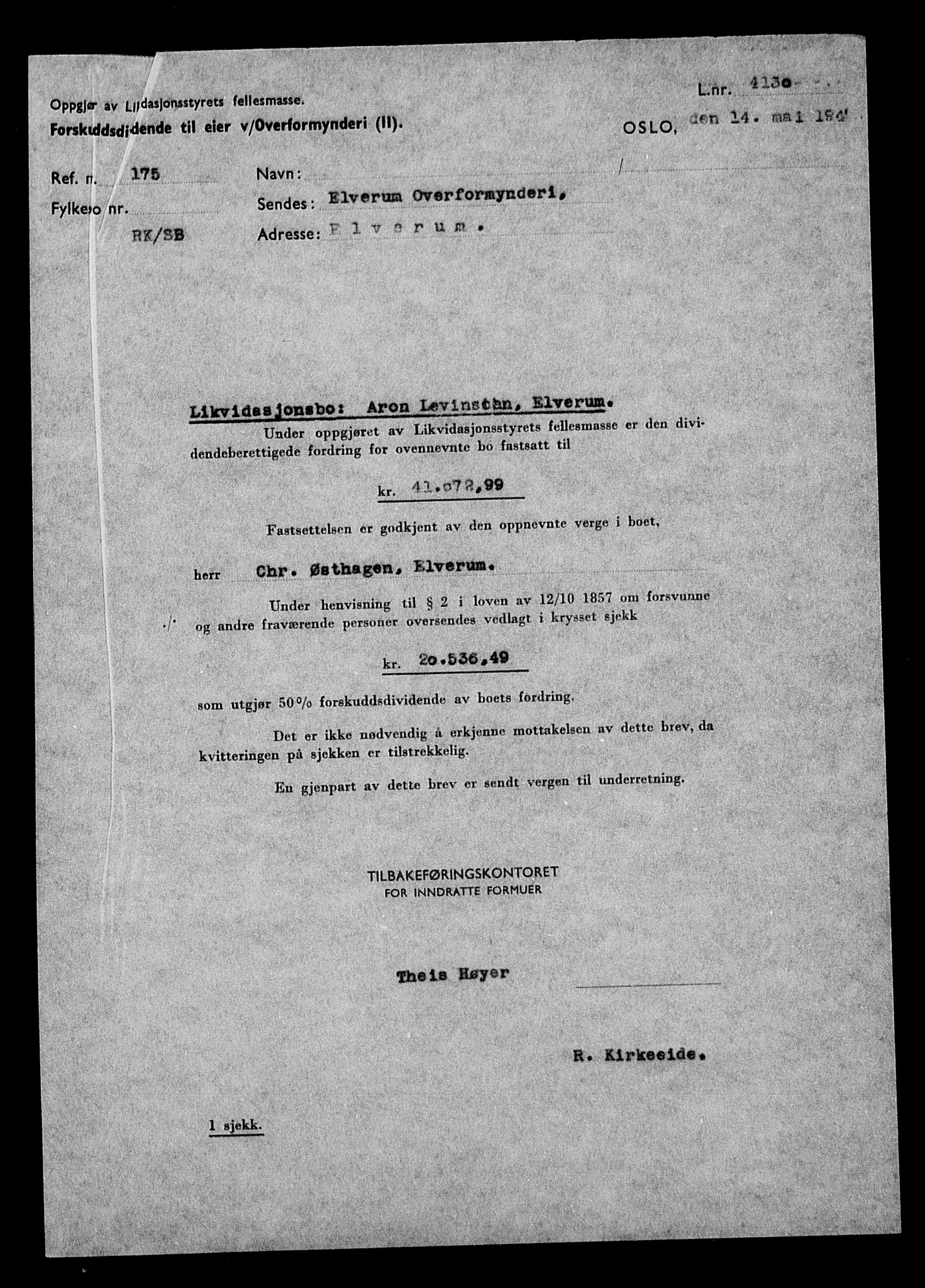 Justisdepartementet, Tilbakeføringskontoret for inndratte formuer, AV/RA-S-1564/H/Hc/Hcd/L1003: --, 1945-1947, p. 6