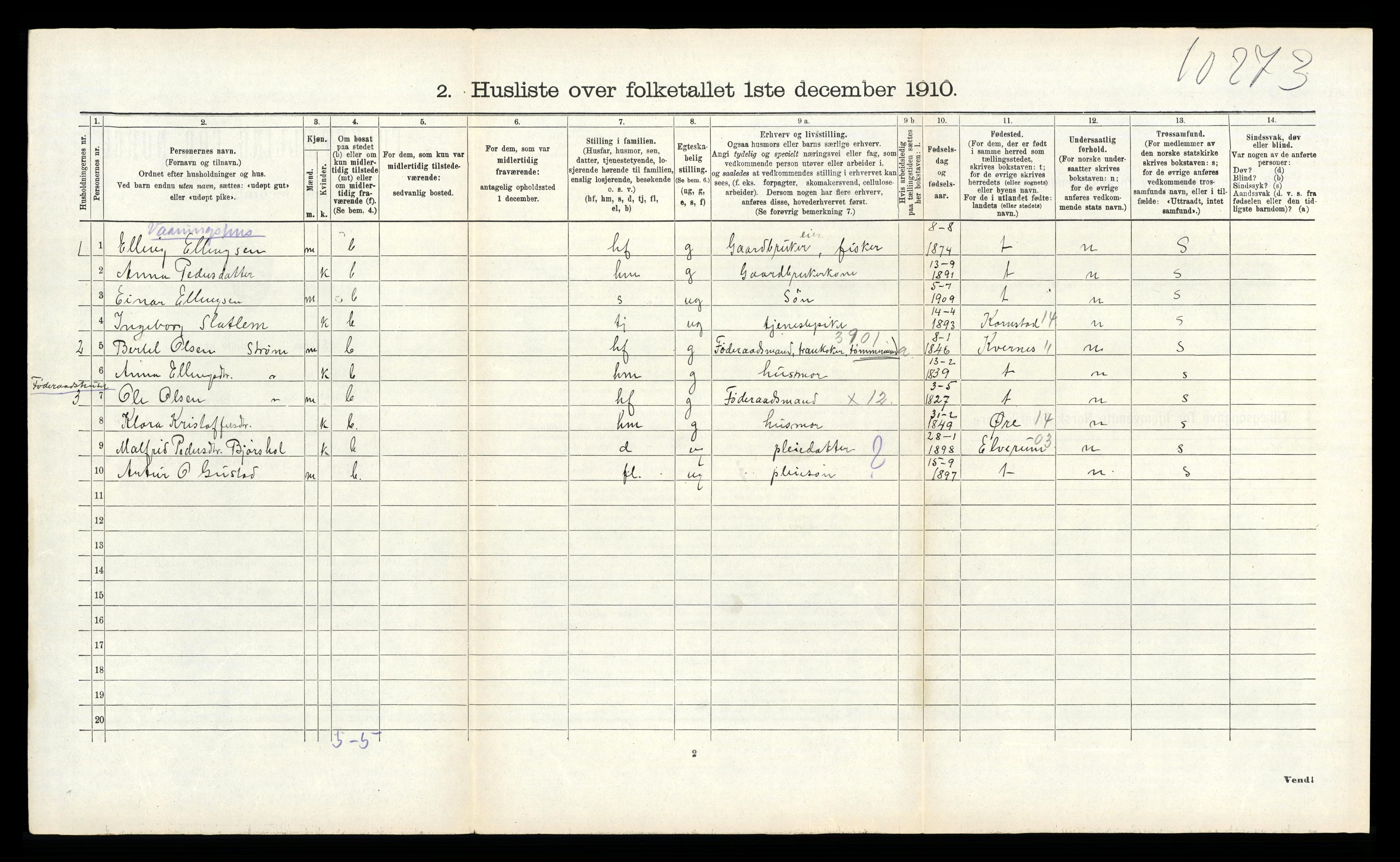 RA, 1910 census for Bremsnes, 1910, p. 375