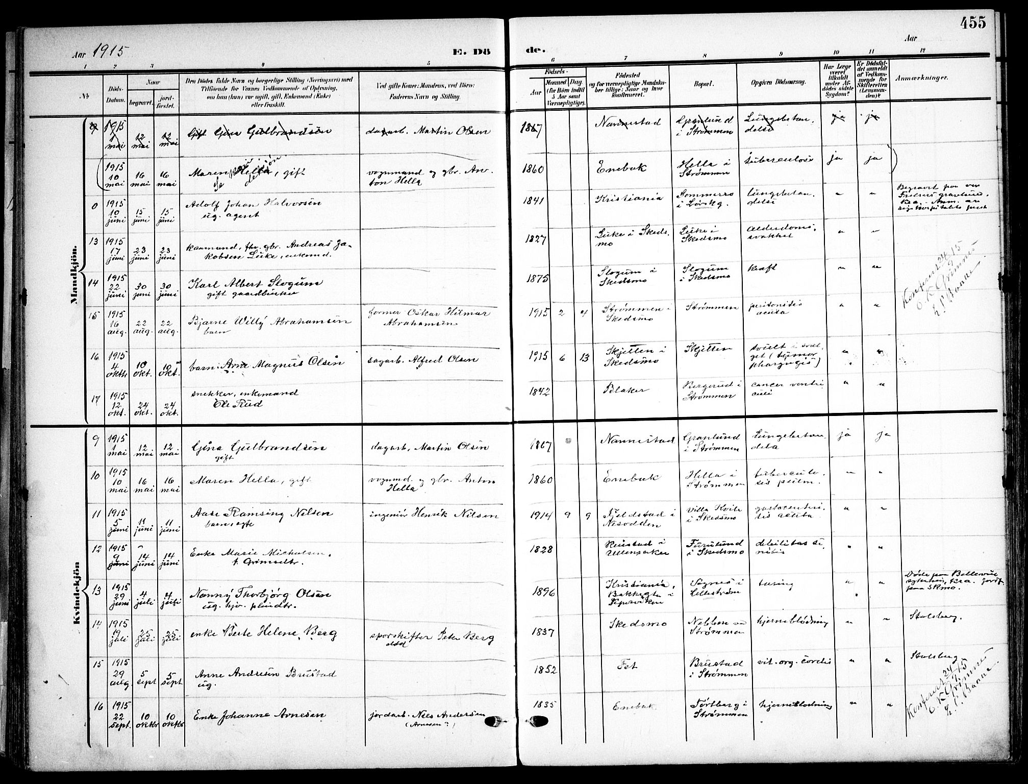 Skedsmo prestekontor Kirkebøker, AV/SAO-A-10033a/F/Fa/L0015: Parish register (official) no. I 15, 1902-1917, p. 455