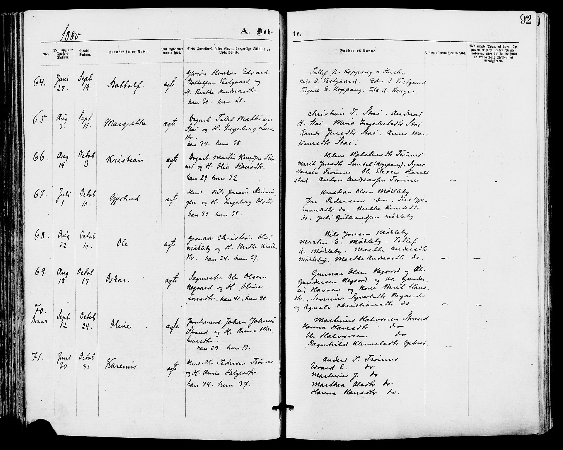 Stor-Elvdal prestekontor, AV/SAH-PREST-052/H/Ha/Haa/L0001: Parish register (official) no. 1, 1871-1882, p. 92