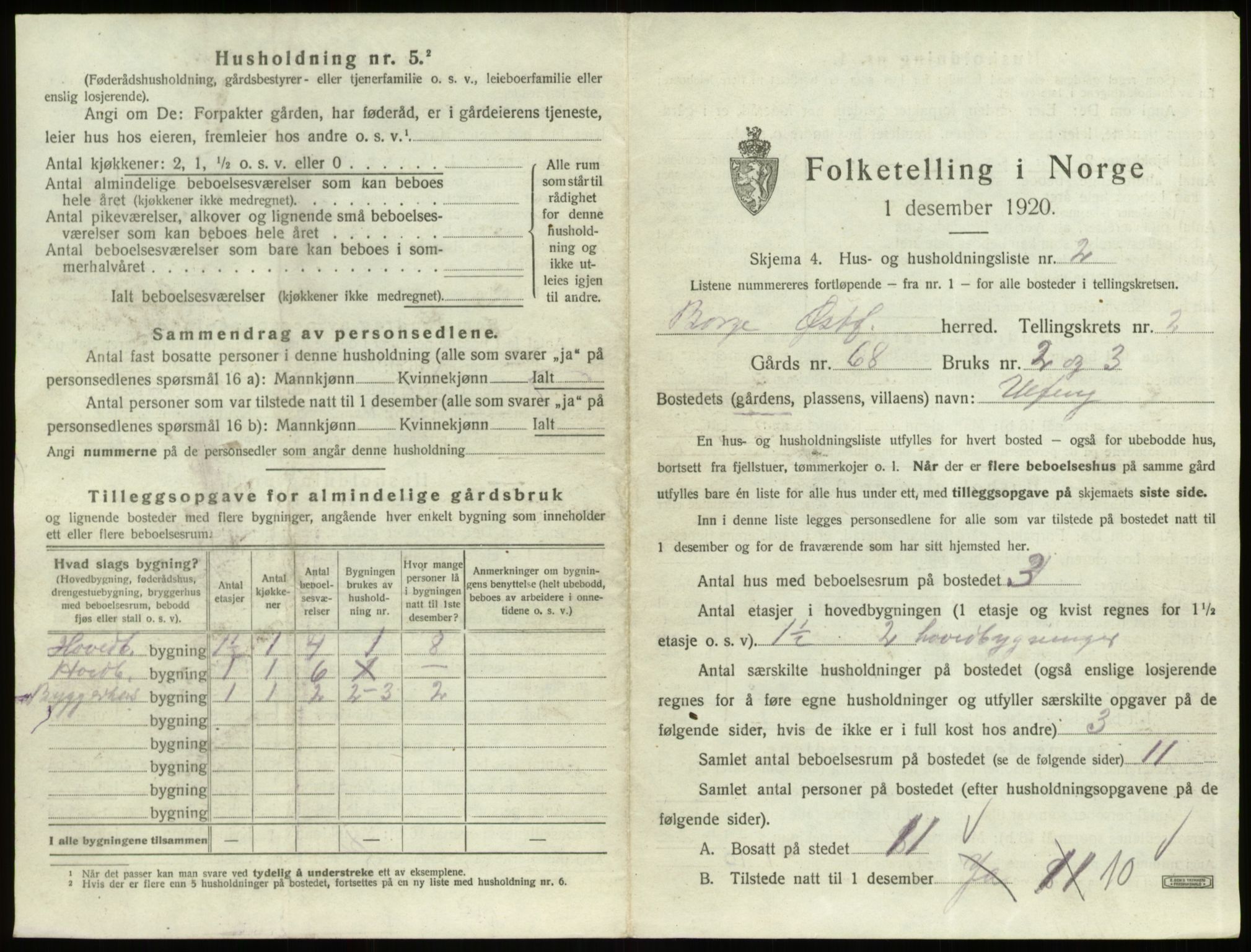 SAO, 1920 census for Borge, 1920, p. 234