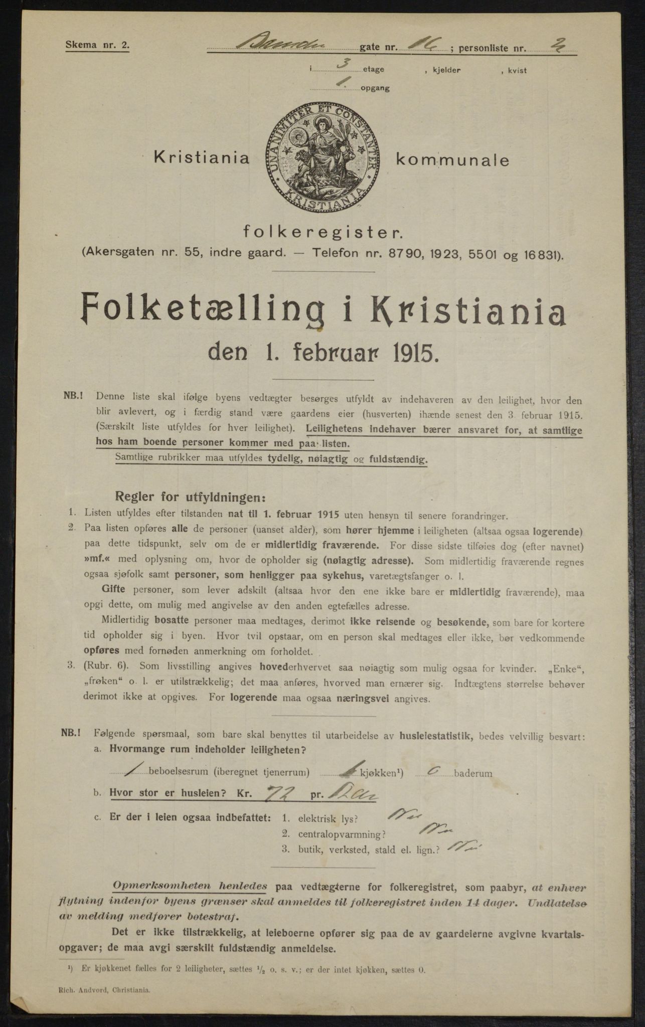 OBA, Municipal Census 1915 for Kristiania, 1915, p. 8673