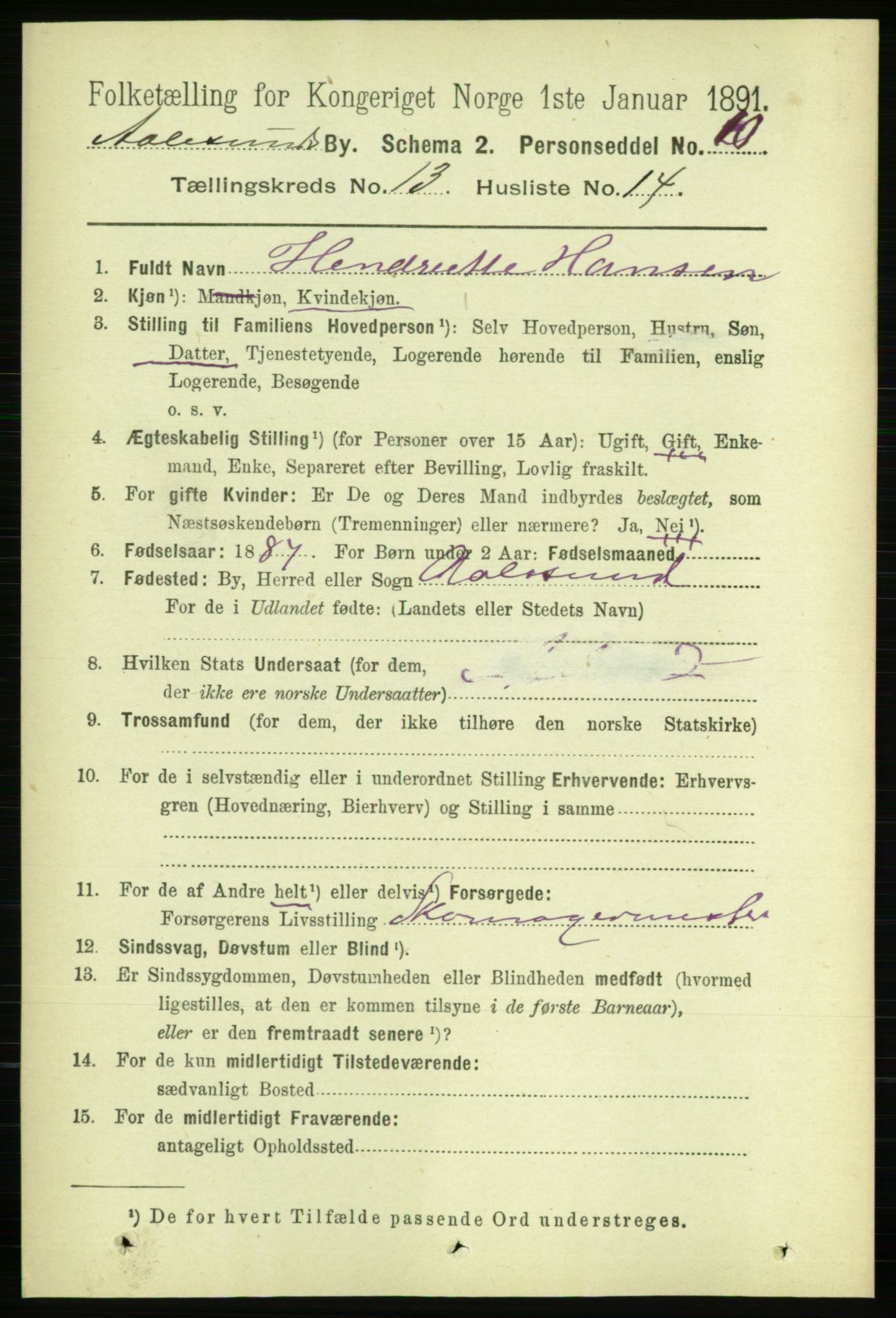 RA, 1891 census for 1501 Ålesund, 1891, p. 8181