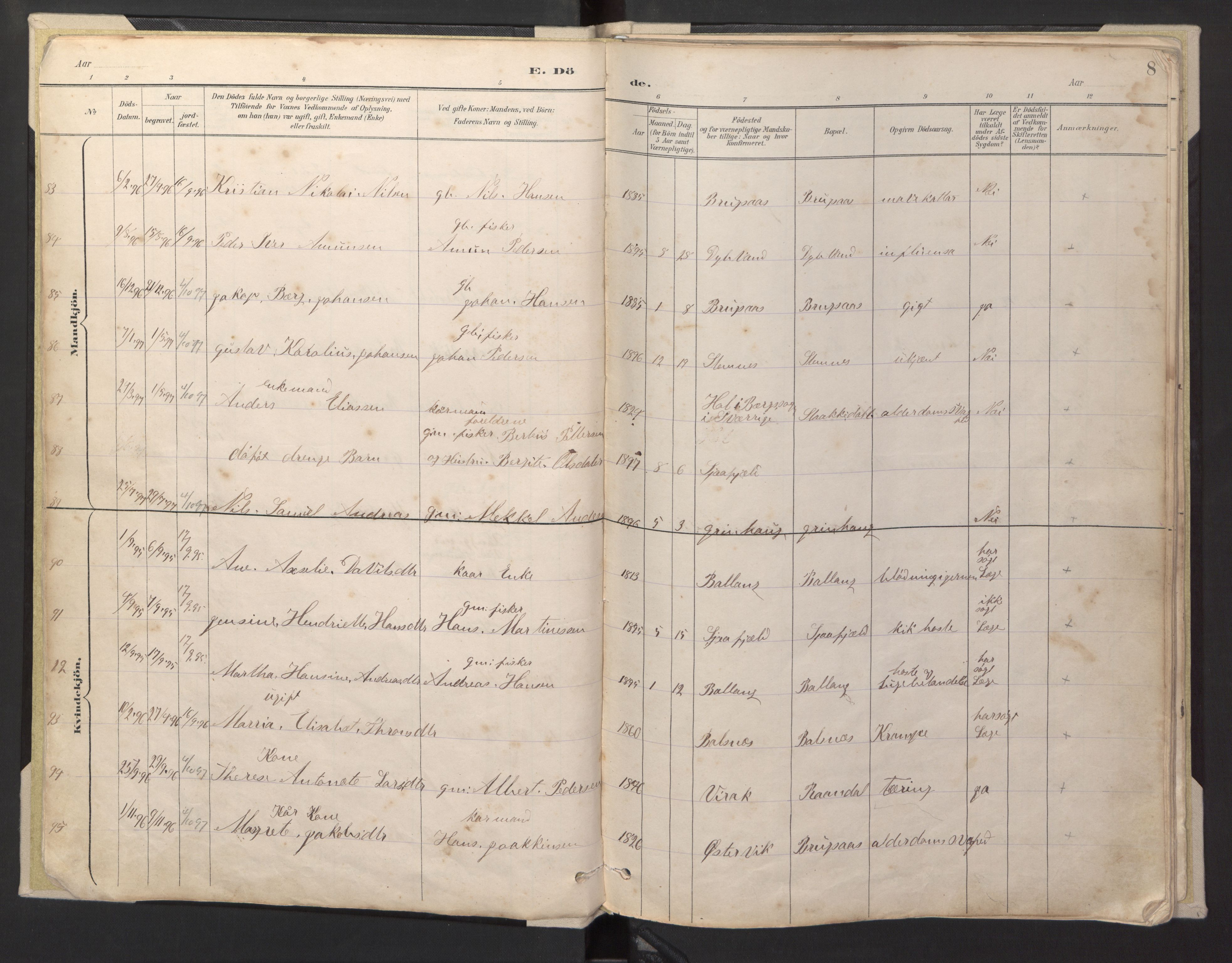 Ministerialprotokoller, klokkerbøker og fødselsregistre - Nordland, AV/SAT-A-1459/869/L0980: Parish register (copy) no. 869C06, 1889-1925, p. 8