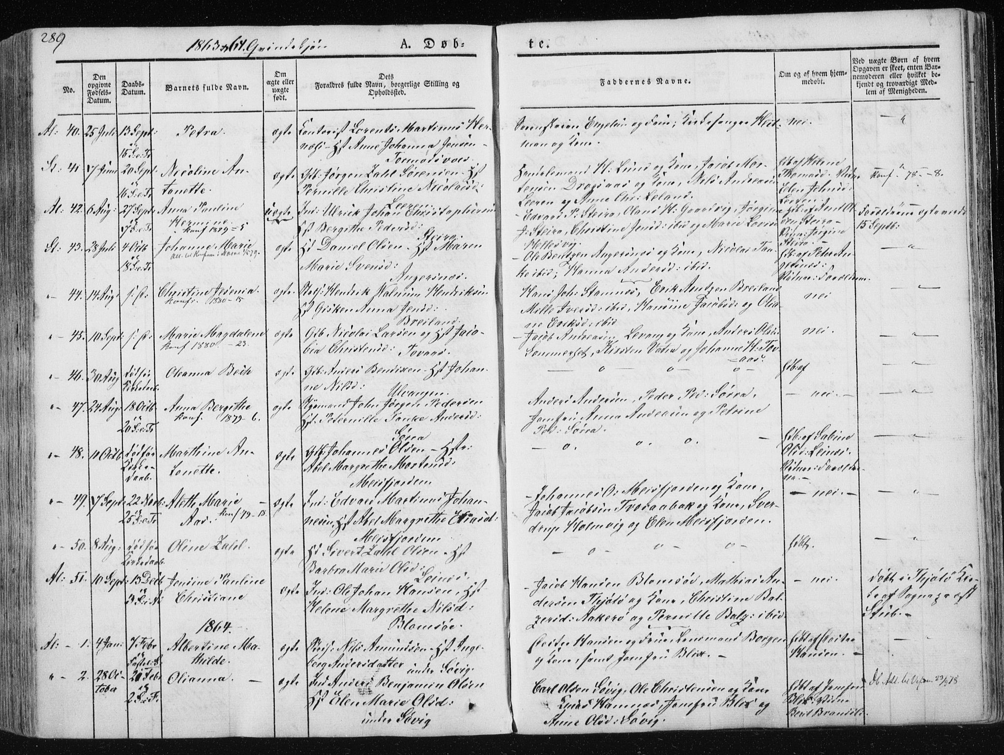 Ministerialprotokoller, klokkerbøker og fødselsregistre - Nordland, SAT/A-1459/830/L0446: Parish register (official) no. 830A10, 1831-1865, p. 289