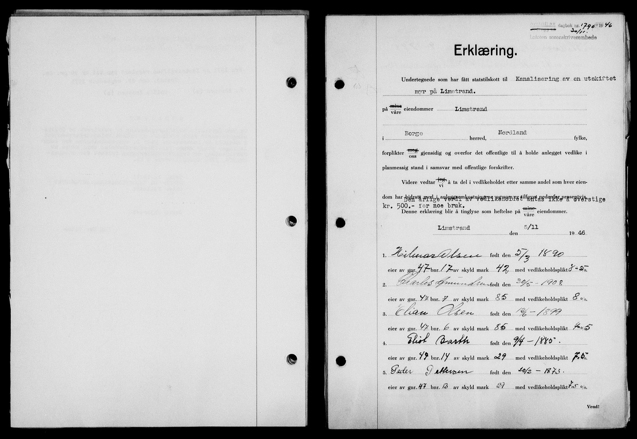 Lofoten sorenskriveri, SAT/A-0017/1/2/2C/L0015a: Mortgage book no. 15a, 1946-1947, Diary no: : 1790/1946