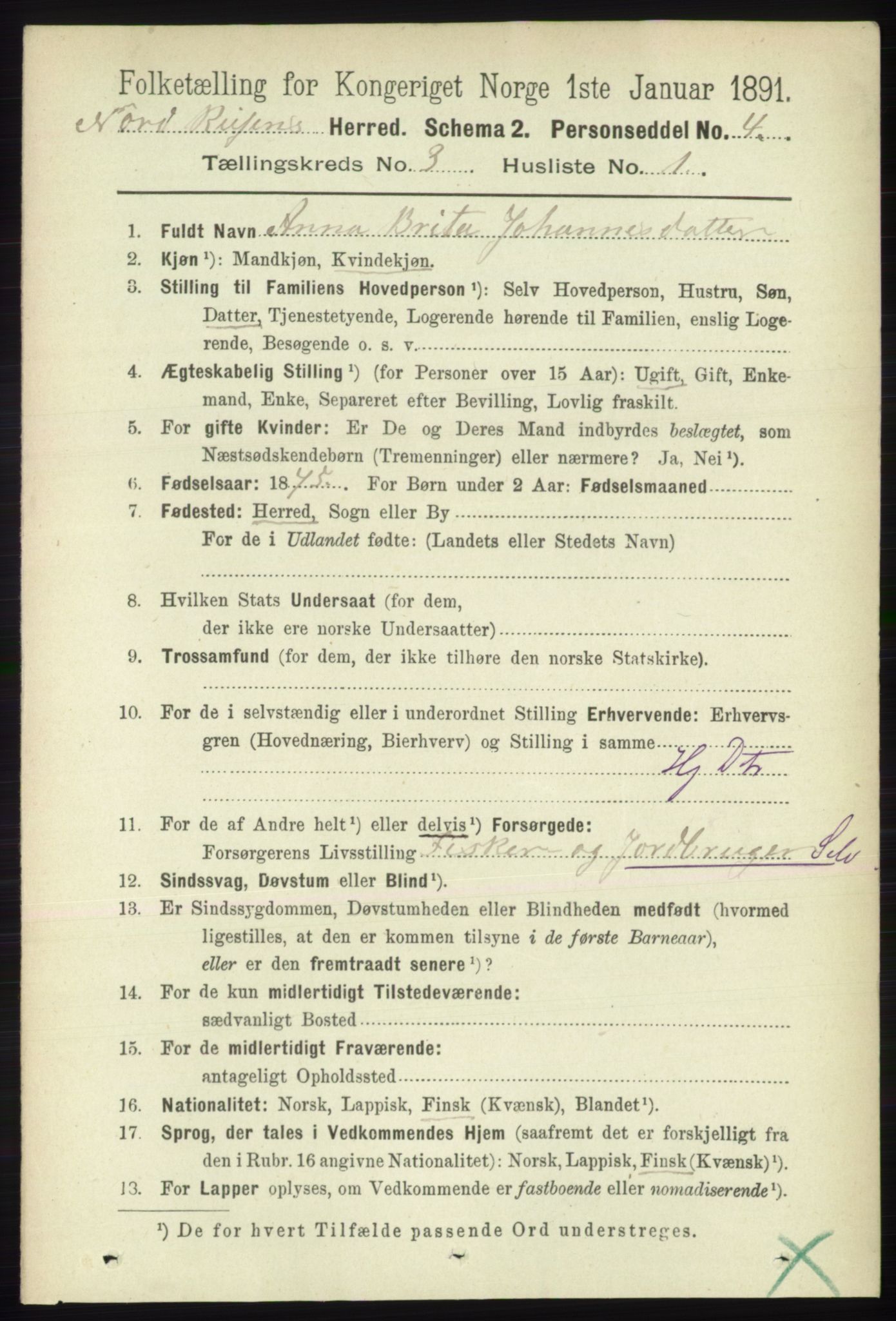 RA, 1891 census for 1942 Nordreisa, 1891, p. 1328