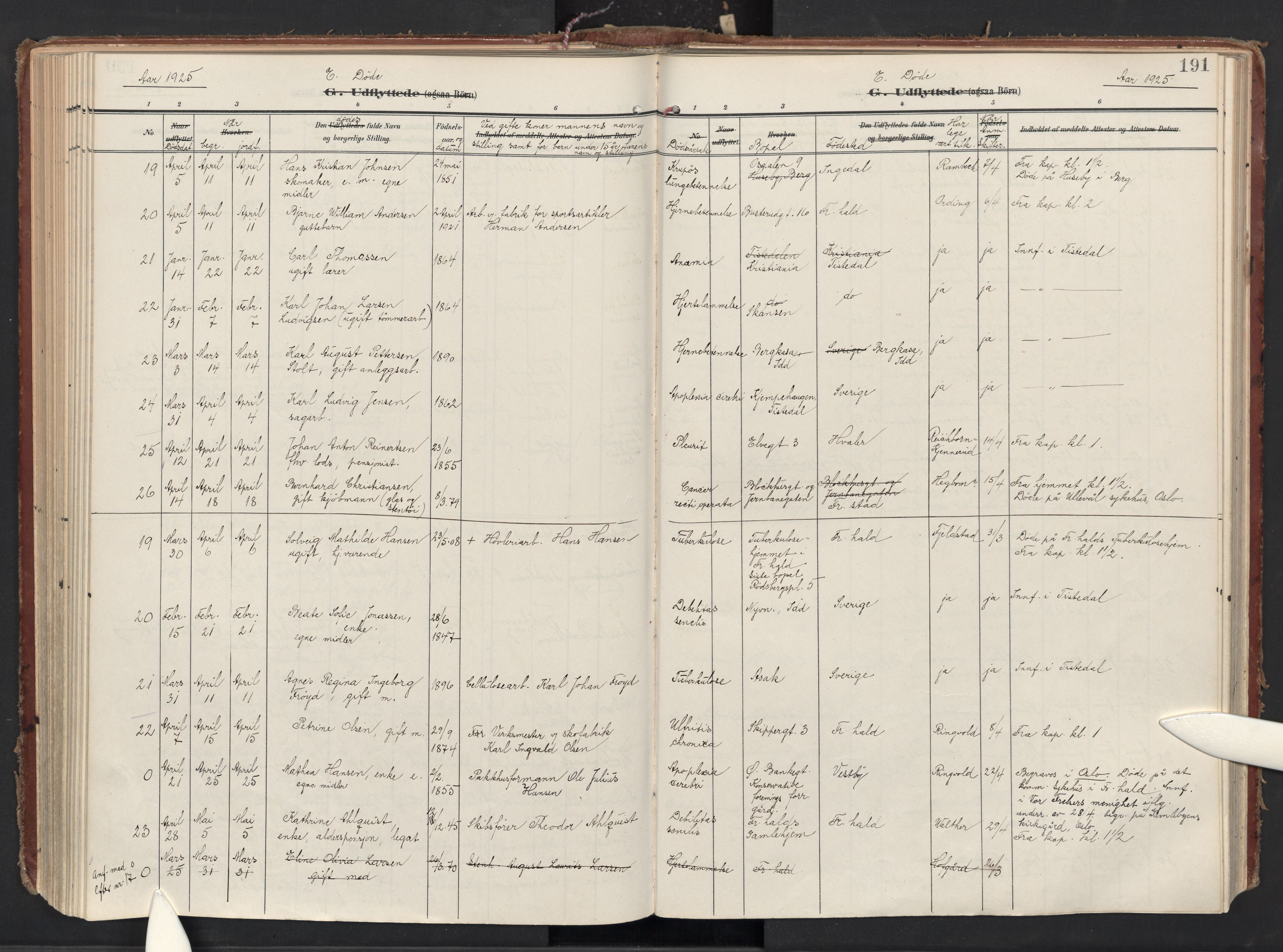 Halden prestekontor Kirkebøker, AV/SAO-A-10909/F/Fa/L0016: Parish register (official) no. I 16, 1907-1925, p. 191