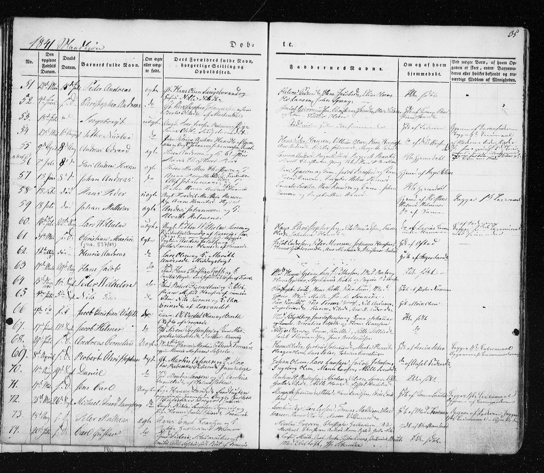 Tromsø sokneprestkontor/stiftsprosti/domprosti, SATØ/S-1343/G/Ga/L0009kirke: Parish register (official) no. 9, 1837-1847, p. 35