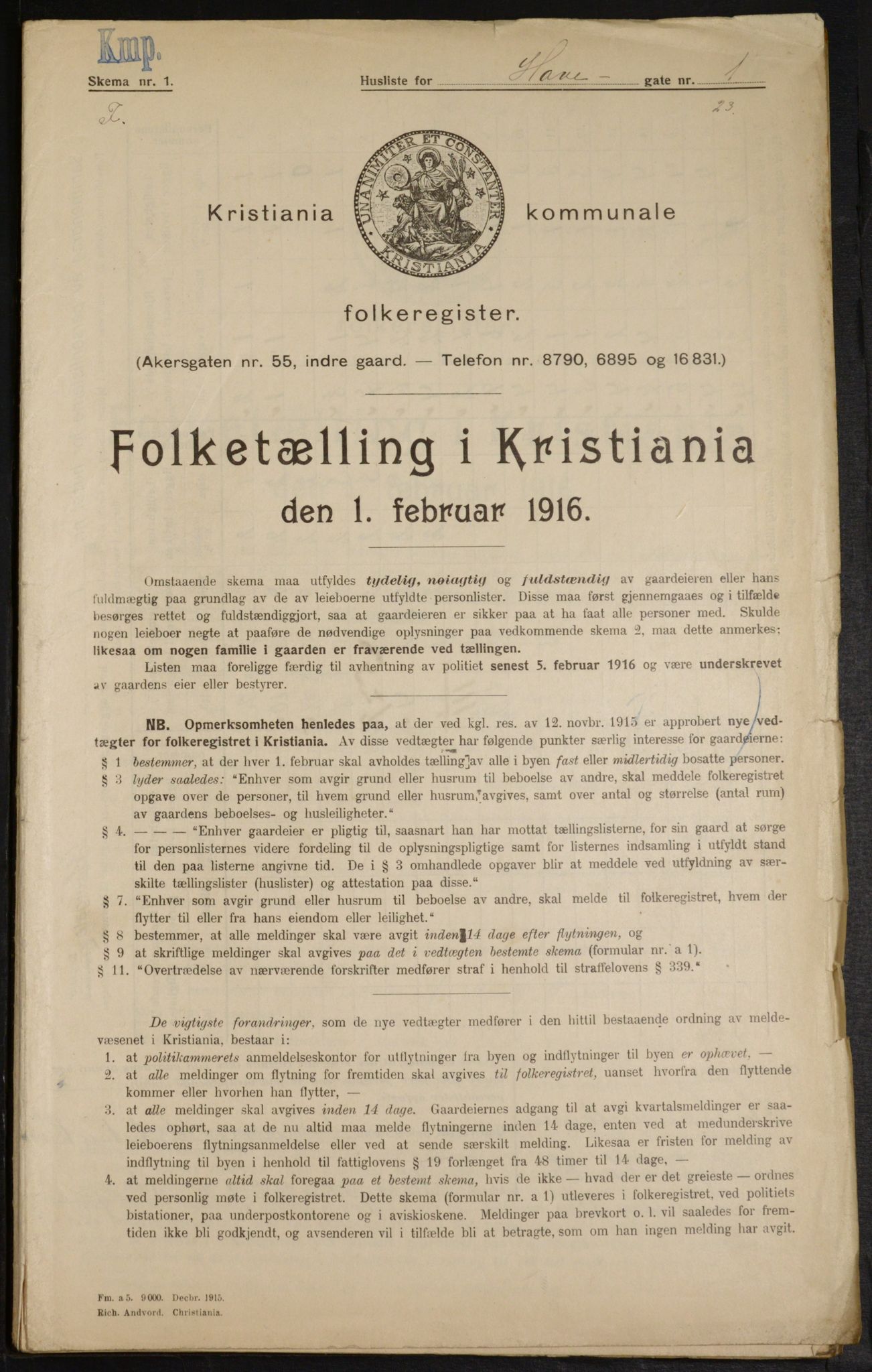 OBA, Municipal Census 1916 for Kristiania, 1916, p. 33882