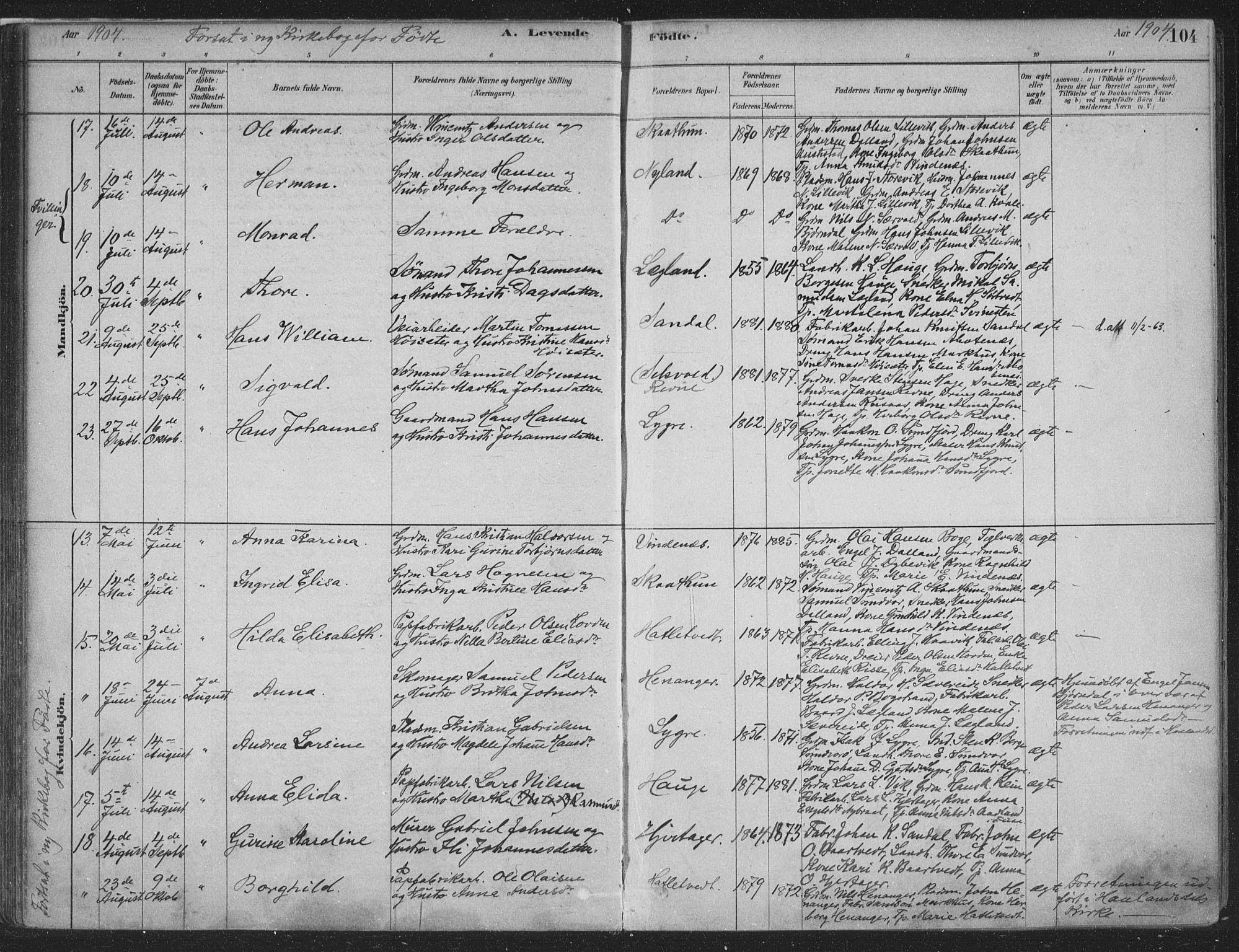 Fusa sokneprestembete, SAB/A-75401/H/Haa: Parish register (official) no. D 1, 1880-1938, p. 104