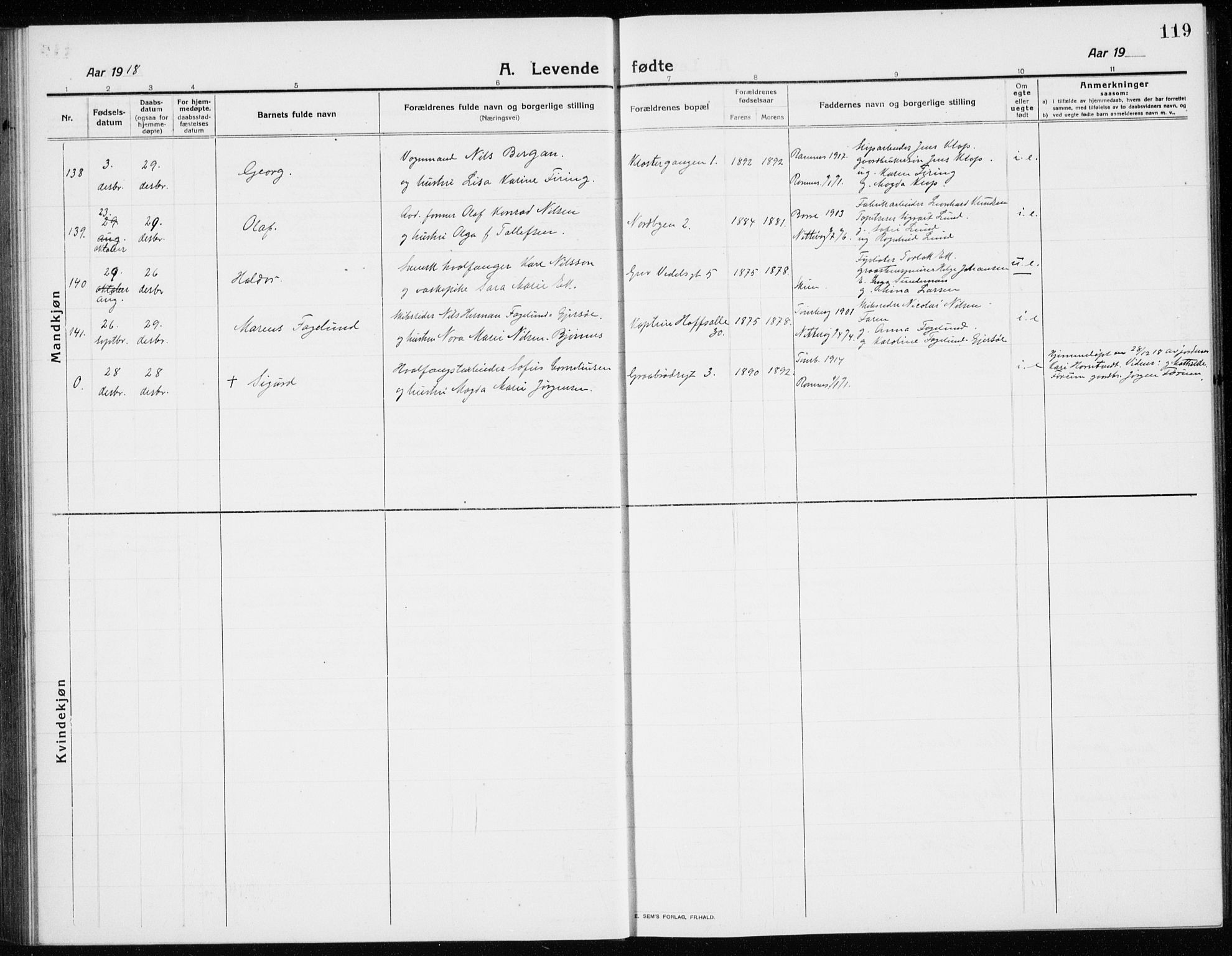 Tønsberg kirkebøker, AV/SAKO-A-330/G/Ga/L0009: Parish register (copy) no. 9, 1913-1920, p. 119