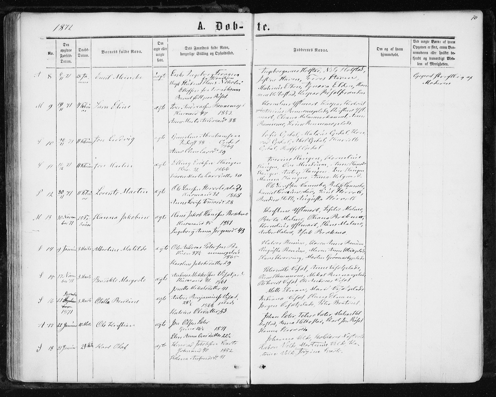 Ministerialprotokoller, klokkerbøker og fødselsregistre - Nord-Trøndelag, AV/SAT-A-1458/741/L0394: Parish register (official) no. 741A08, 1864-1877, p. 70