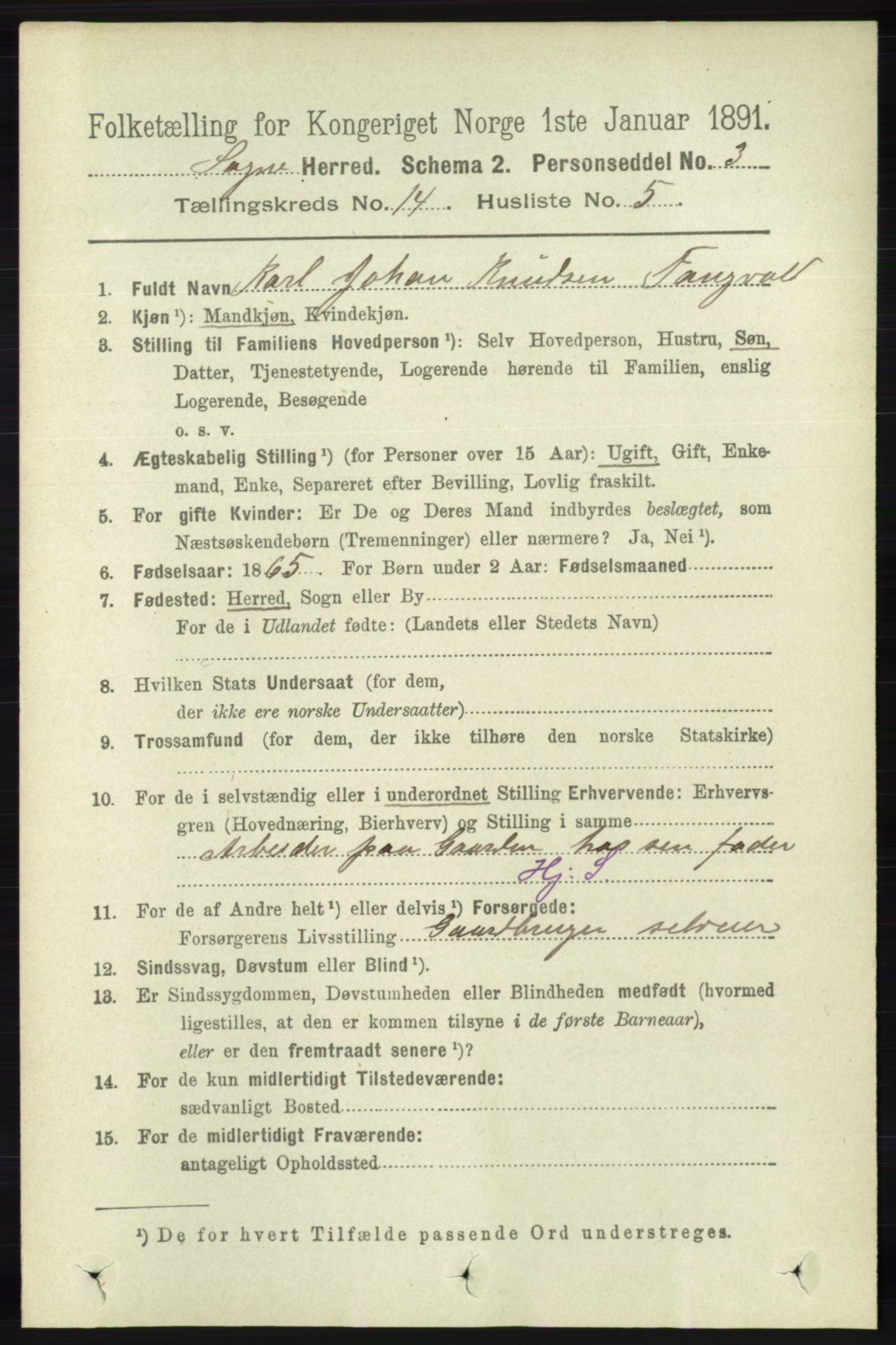 RA, 1891 census for 1018 Søgne, 1891, p. 3428