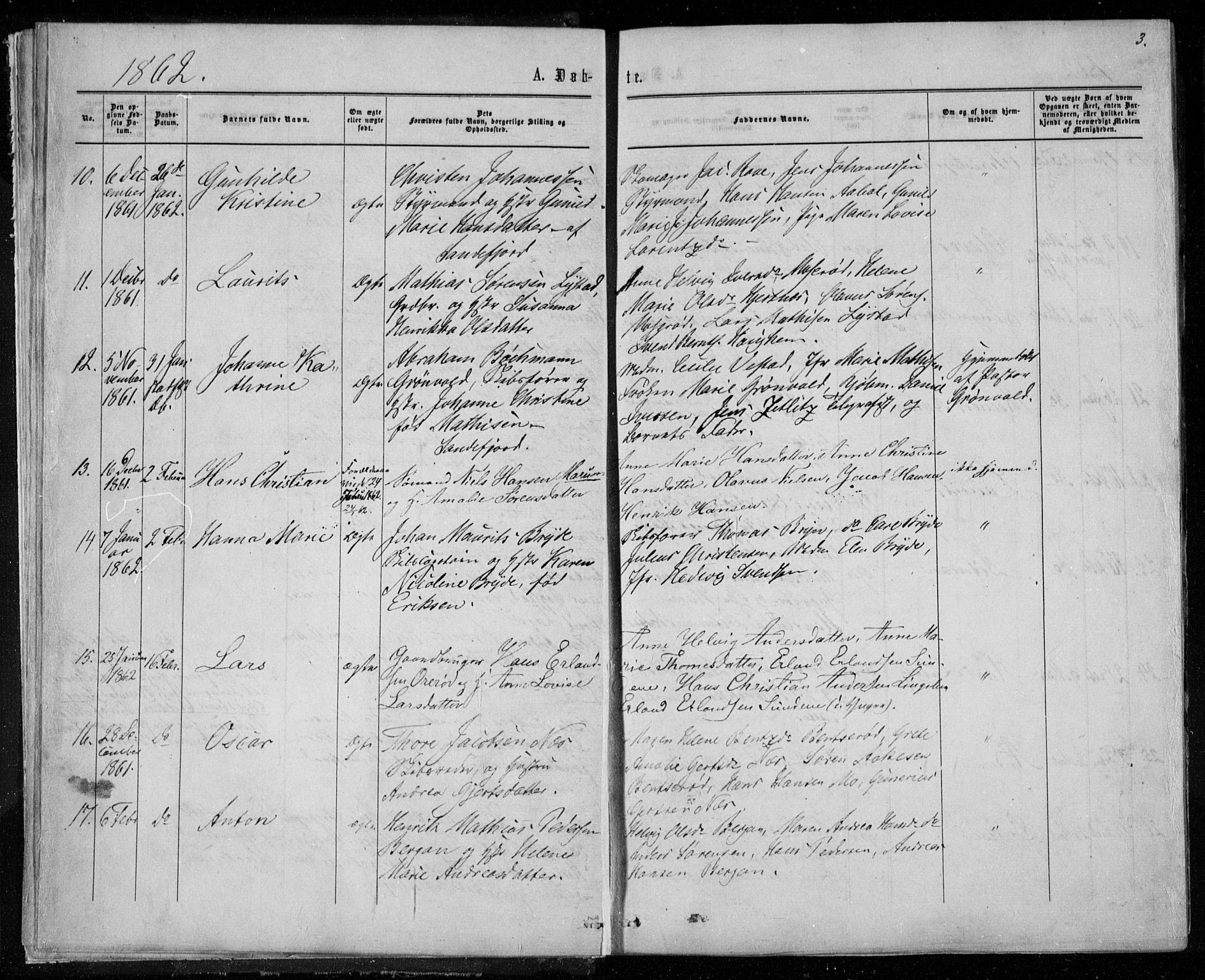 Sandar kirkebøker, SAKO/A-243/F/Fa/L0008: Parish register (official) no. 8, 1862-1871, p. 3