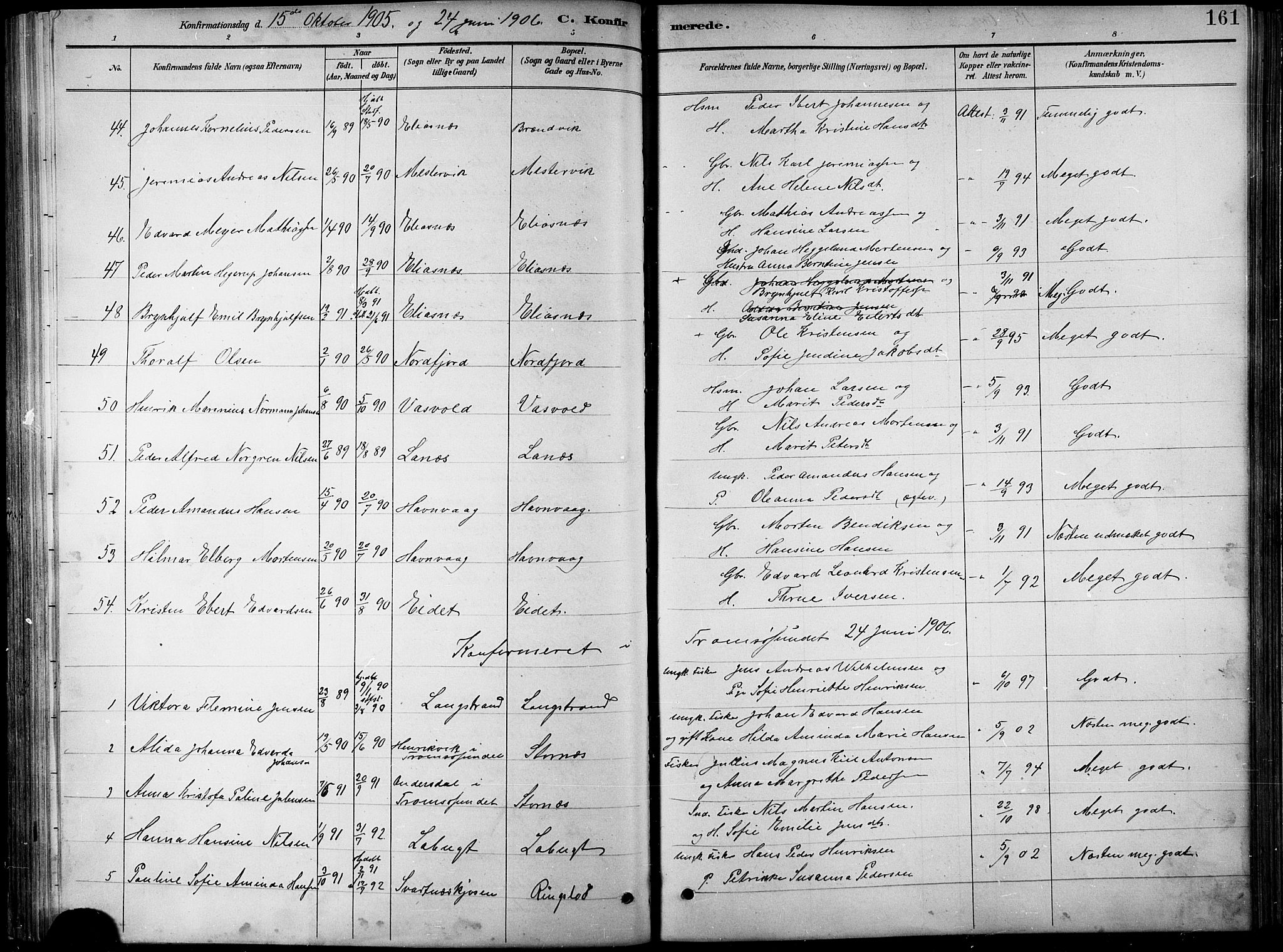 Balsfjord sokneprestembete, SATØ/S-1303/G/Ga/L0008klokker: Parish register (copy) no. 8, 1890-1906, p. 161