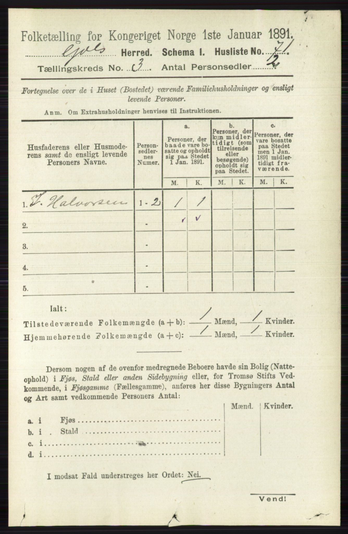 RA, 1891 census for 0617 Gol og Hemsedal, 1891, p. 1266