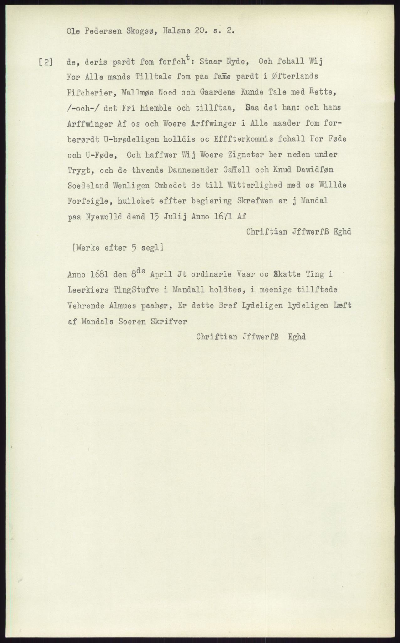 Samlinger til kildeutgivelse, Diplomavskriftsamlingen, RA/EA-4053/H/Ha, p. 2889