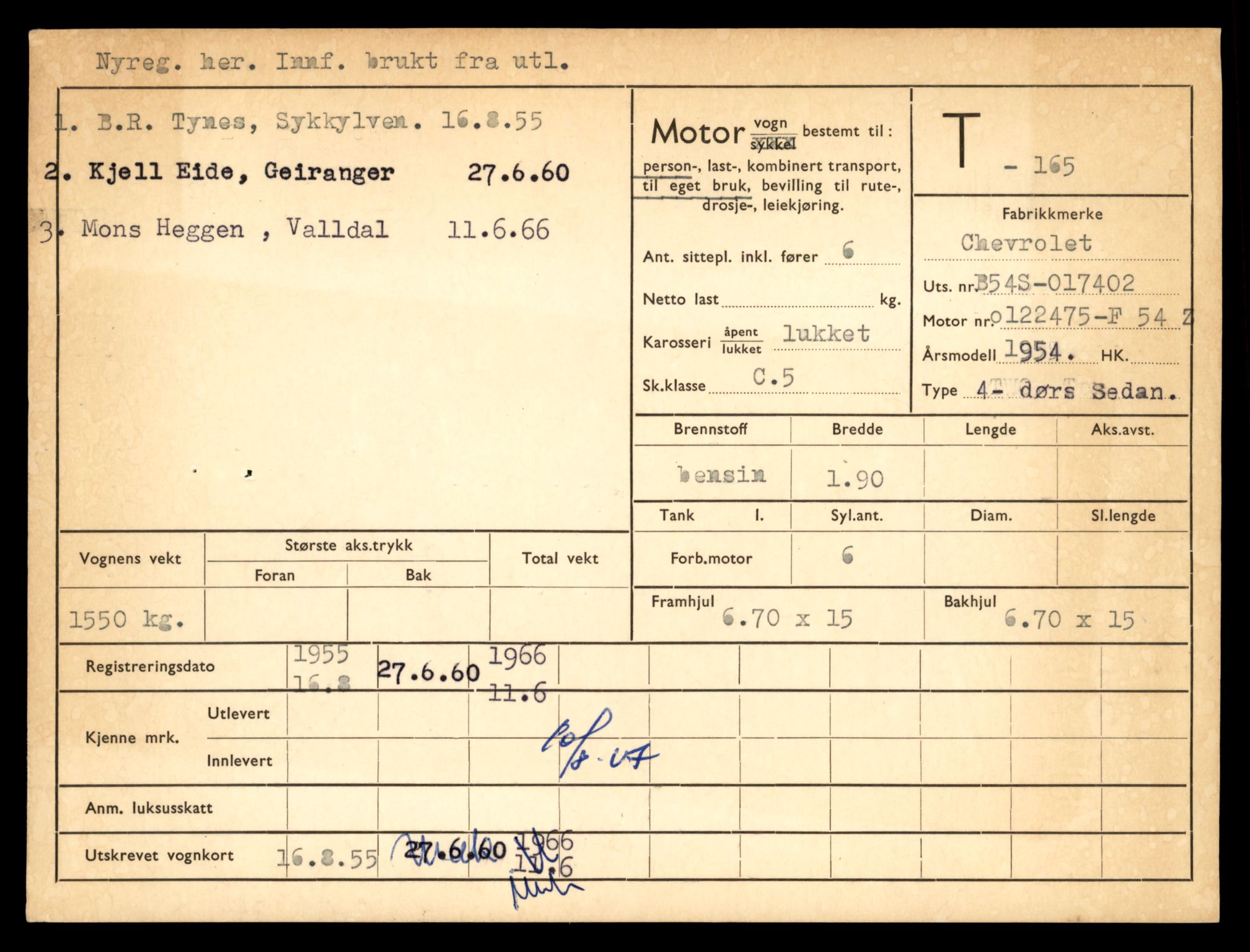 Møre og Romsdal vegkontor - Ålesund trafikkstasjon, AV/SAT-A-4099/F/Fe/L0002: Registreringskort for kjøretøy T 128 - T 231, 1927-1998, p. 1254