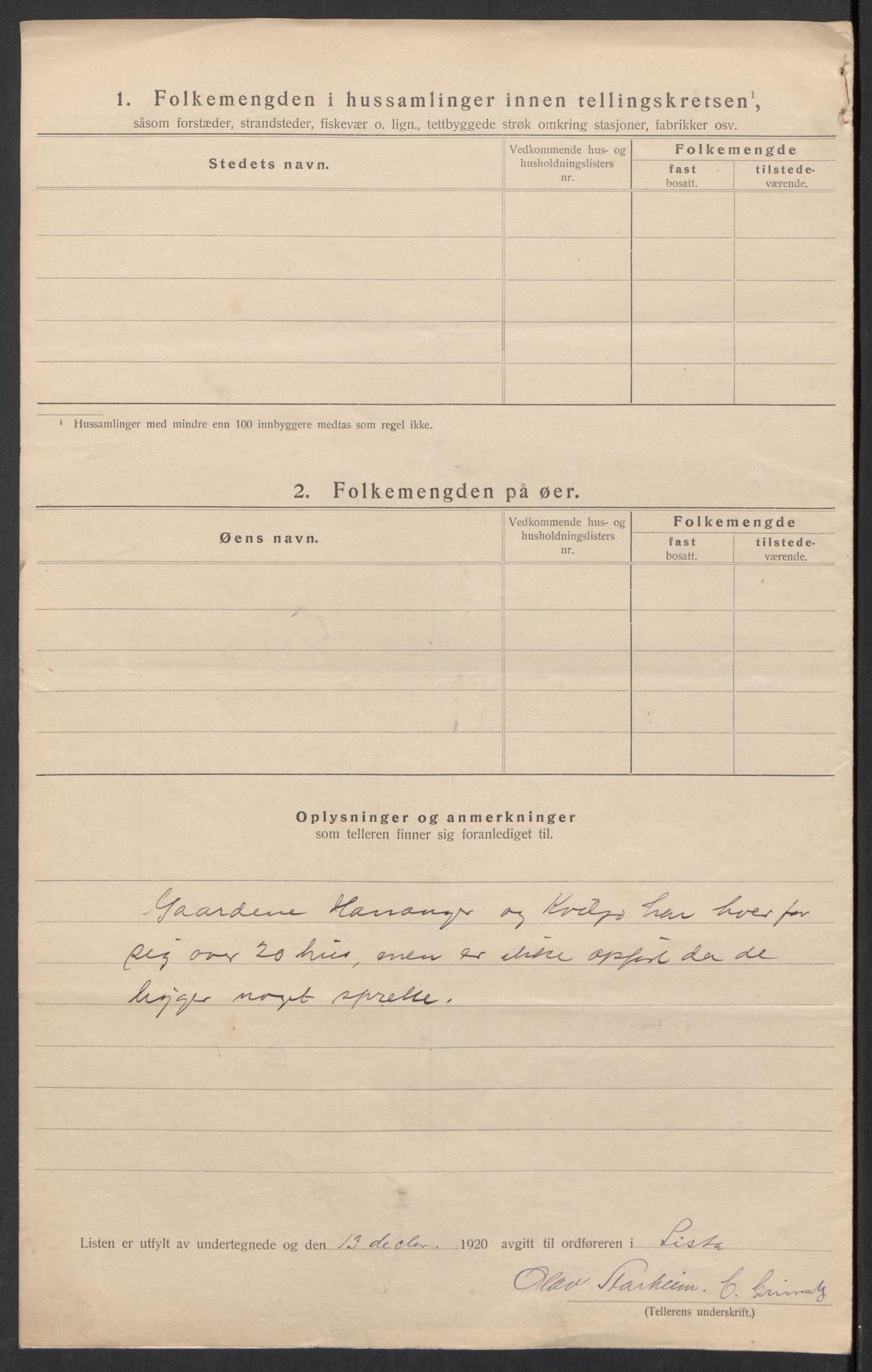 SAK, 1920 census for Lista, 1920, p. 23