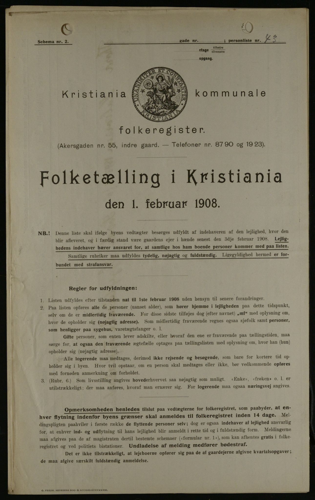 OBA, Municipal Census 1908 for Kristiania, 1908, p. 36