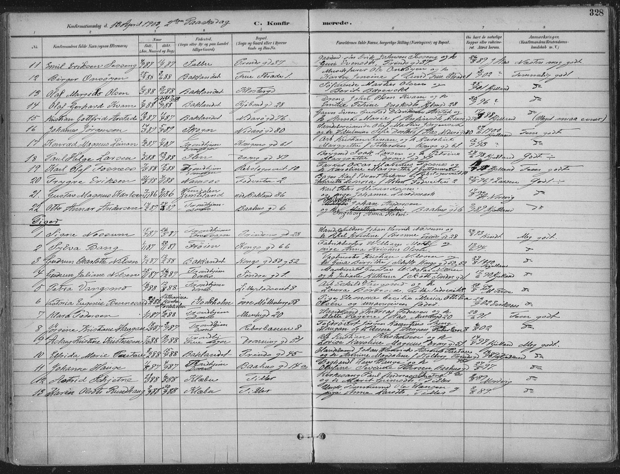 Ministerialprotokoller, klokkerbøker og fødselsregistre - Sør-Trøndelag, SAT/A-1456/601/L0062: Parish register (official) no. 601A30, 1891-1911, p. 328