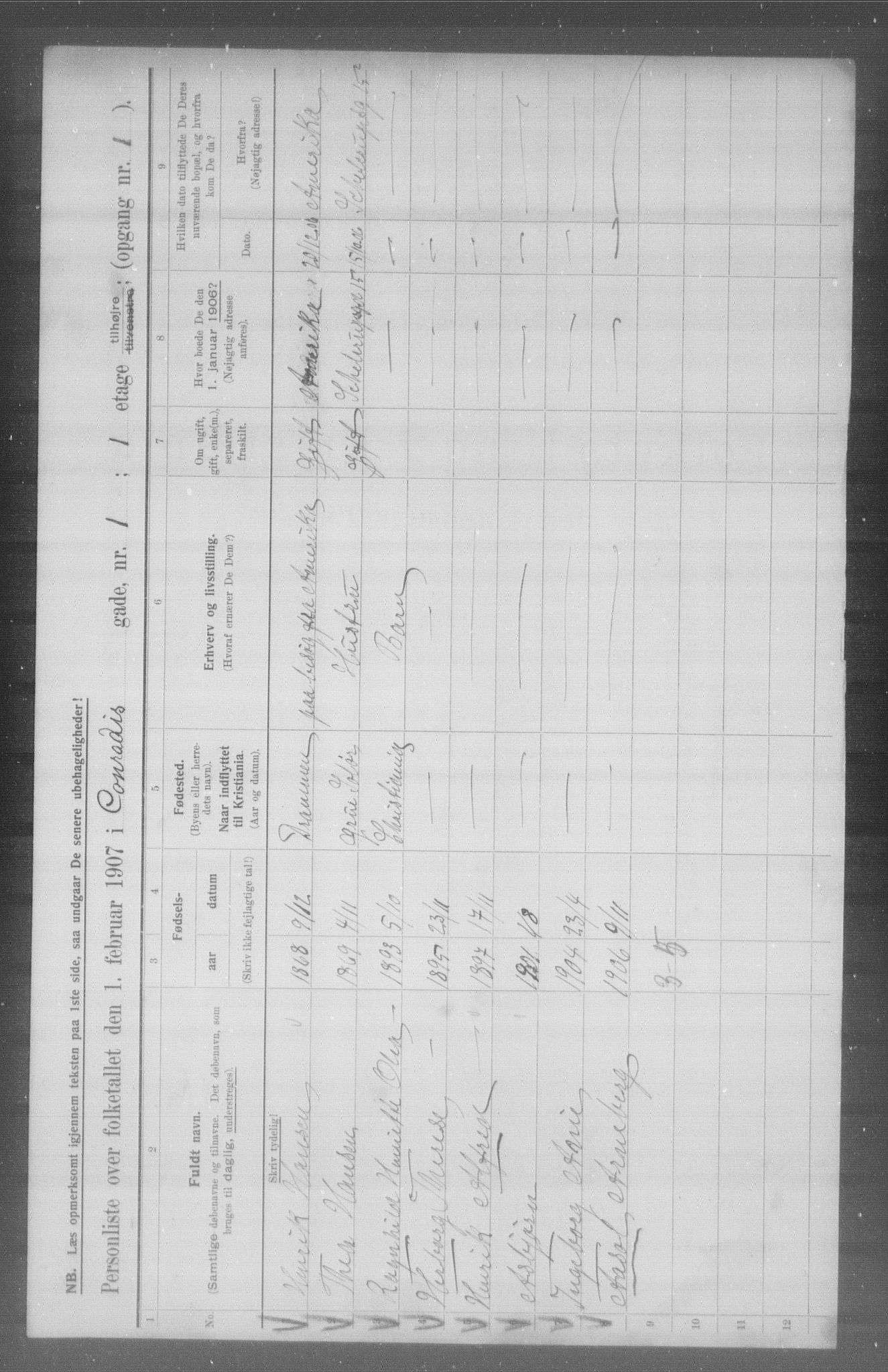 OBA, Municipal Census 1907 for Kristiania, 1907, p. 6758