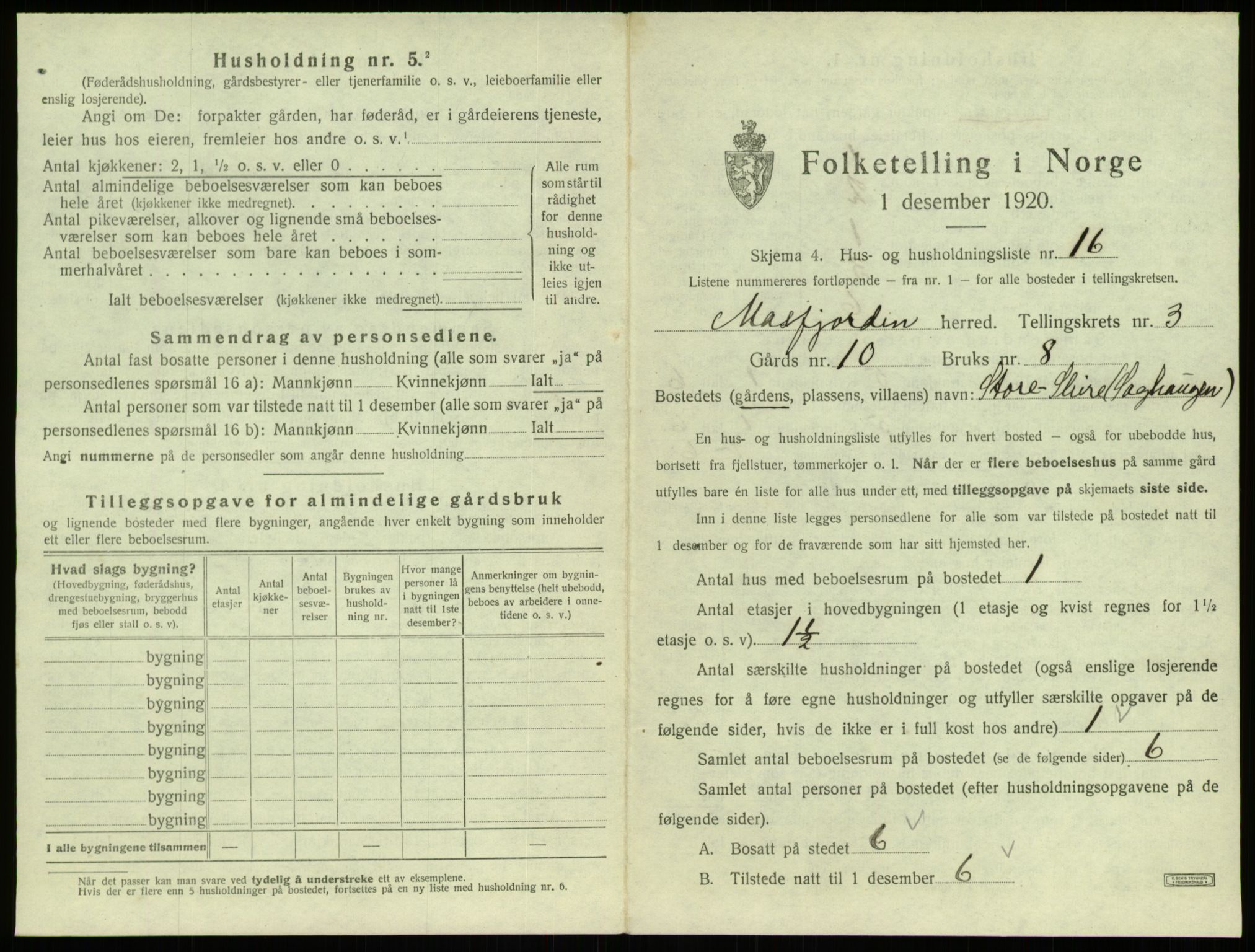 SAB, 1920 census for Masfjorden, 1920, p. 186