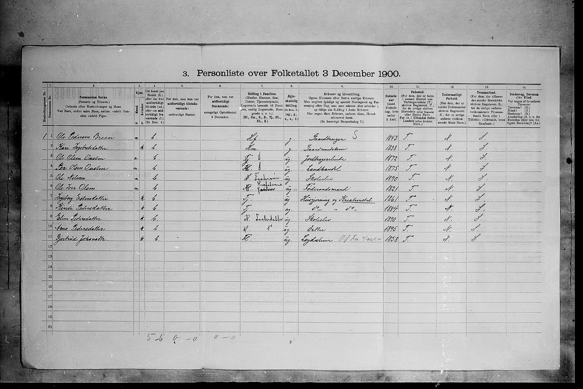 SAH, 1900 census for Tolga, 1900, p. 1205