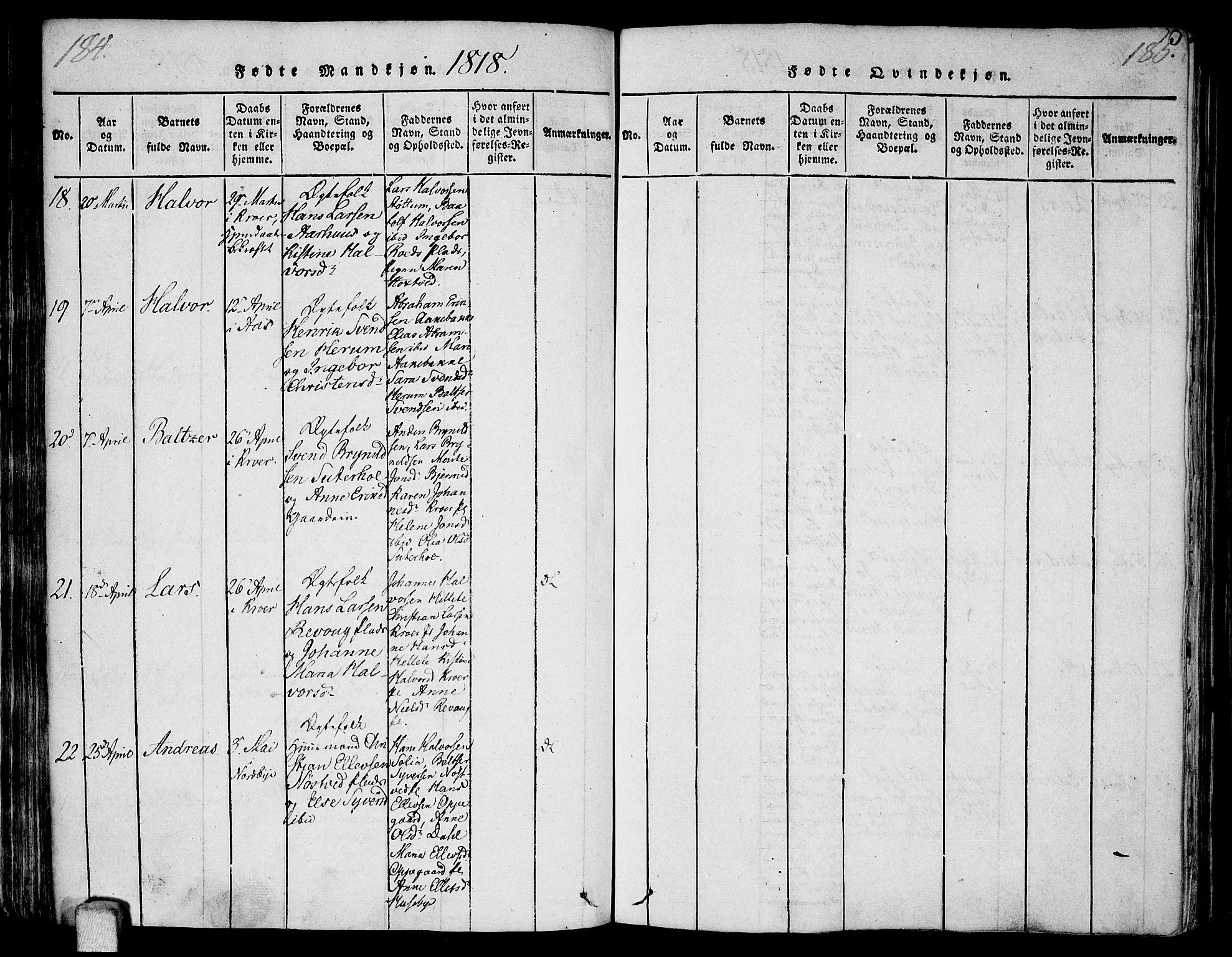 Ås prestekontor Kirkebøker, AV/SAO-A-10894/F/Fa/L0003: Parish register (official) no. I 3, 1814-1818, p. 184-185