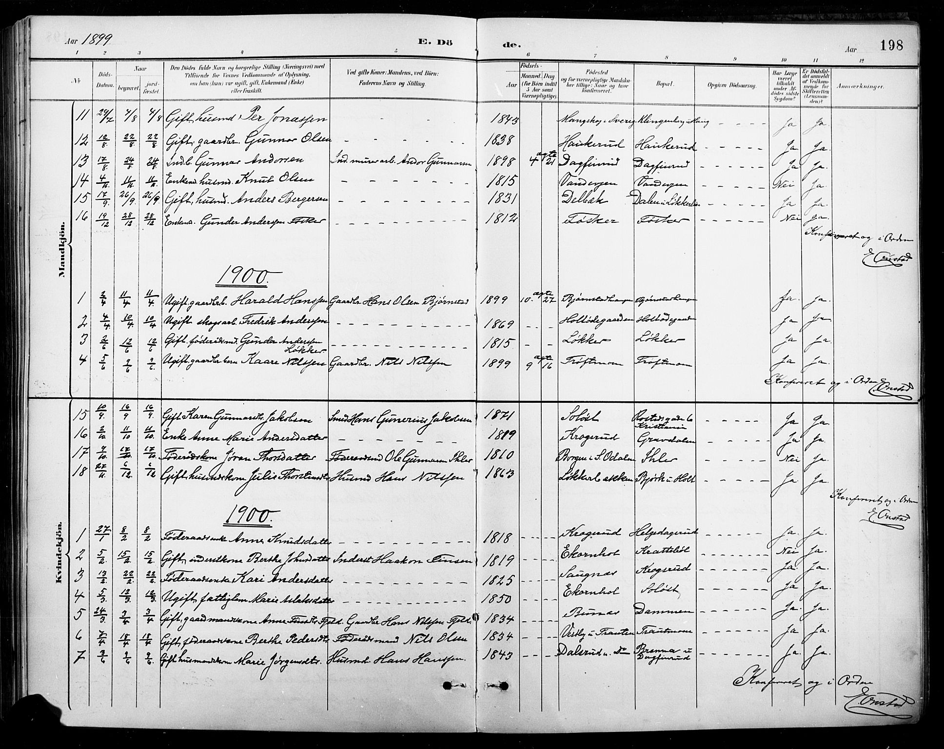 Nord-Odal prestekontor, AV/SAH-PREST-032/H/Ha/Hab/L0003: Parish register (copy) no. 3, 1895-1923, p. 198