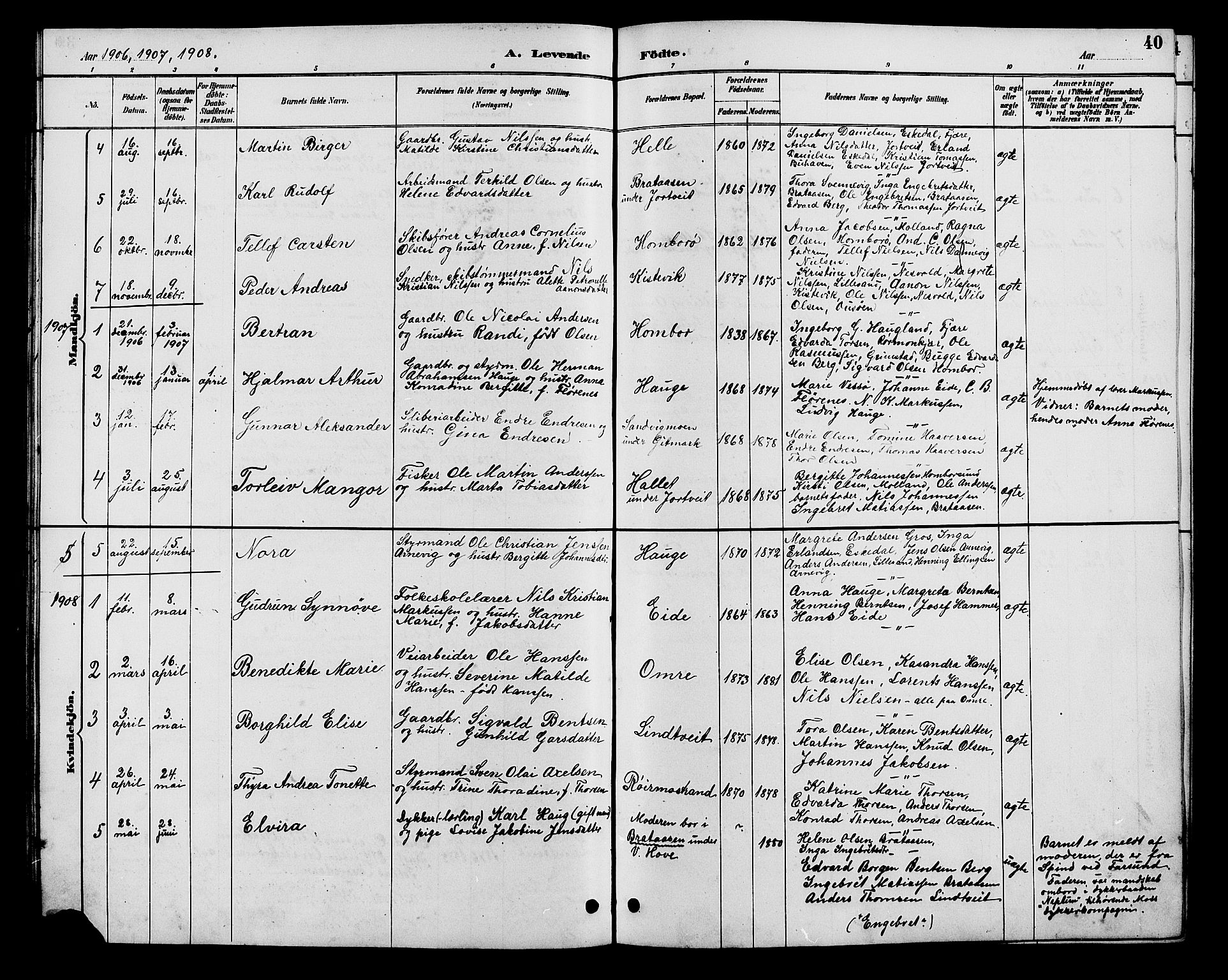 Hommedal sokneprestkontor, AV/SAK-1111-0023/F/Fb/Fba/L0004: Parish register (copy) no. B 4, 1885-1908, p. 40