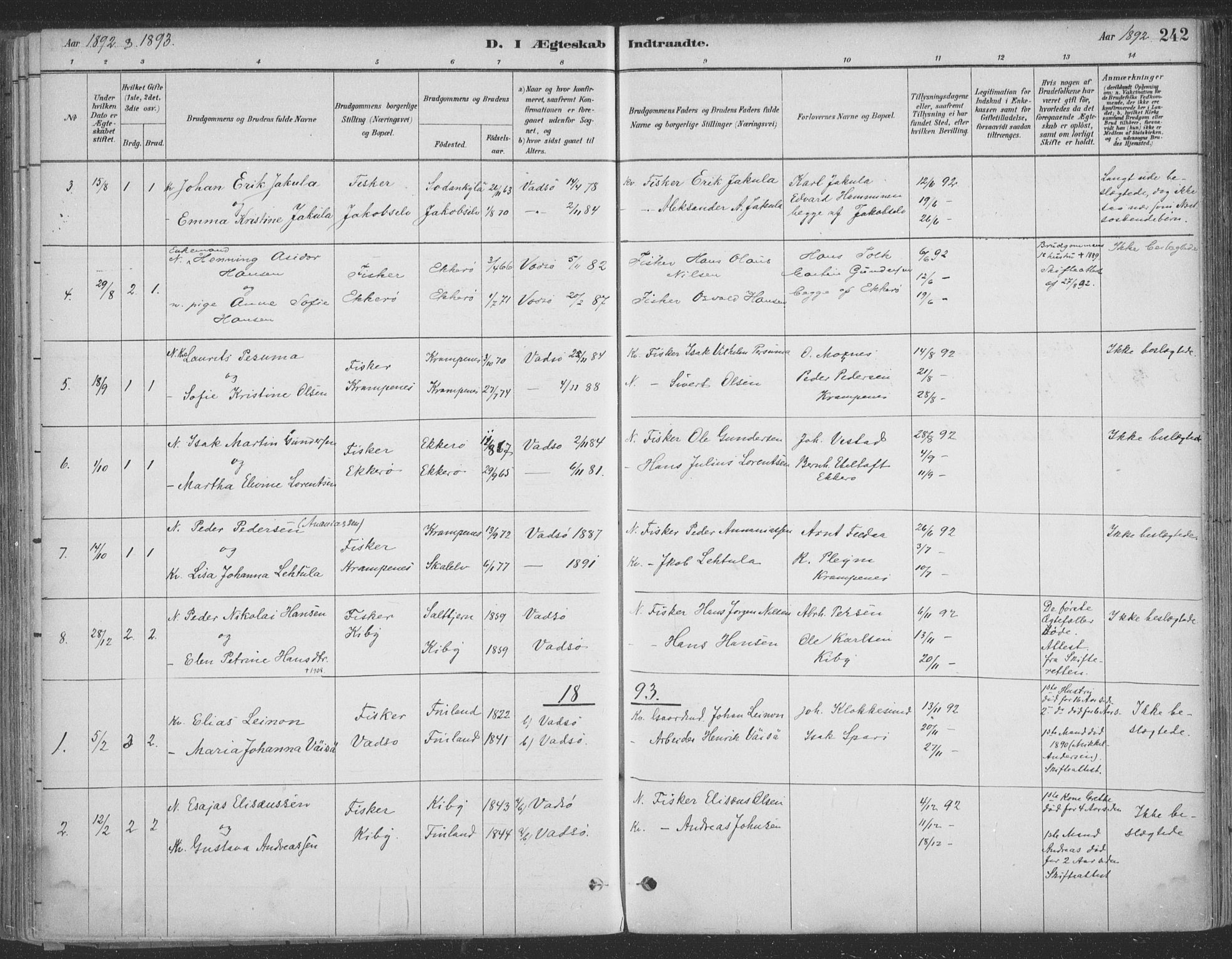 Vadsø sokneprestkontor, SATØ/S-1325/H/Ha/L0009kirke: Parish register (official) no. 9, 1881-1917, p. 242