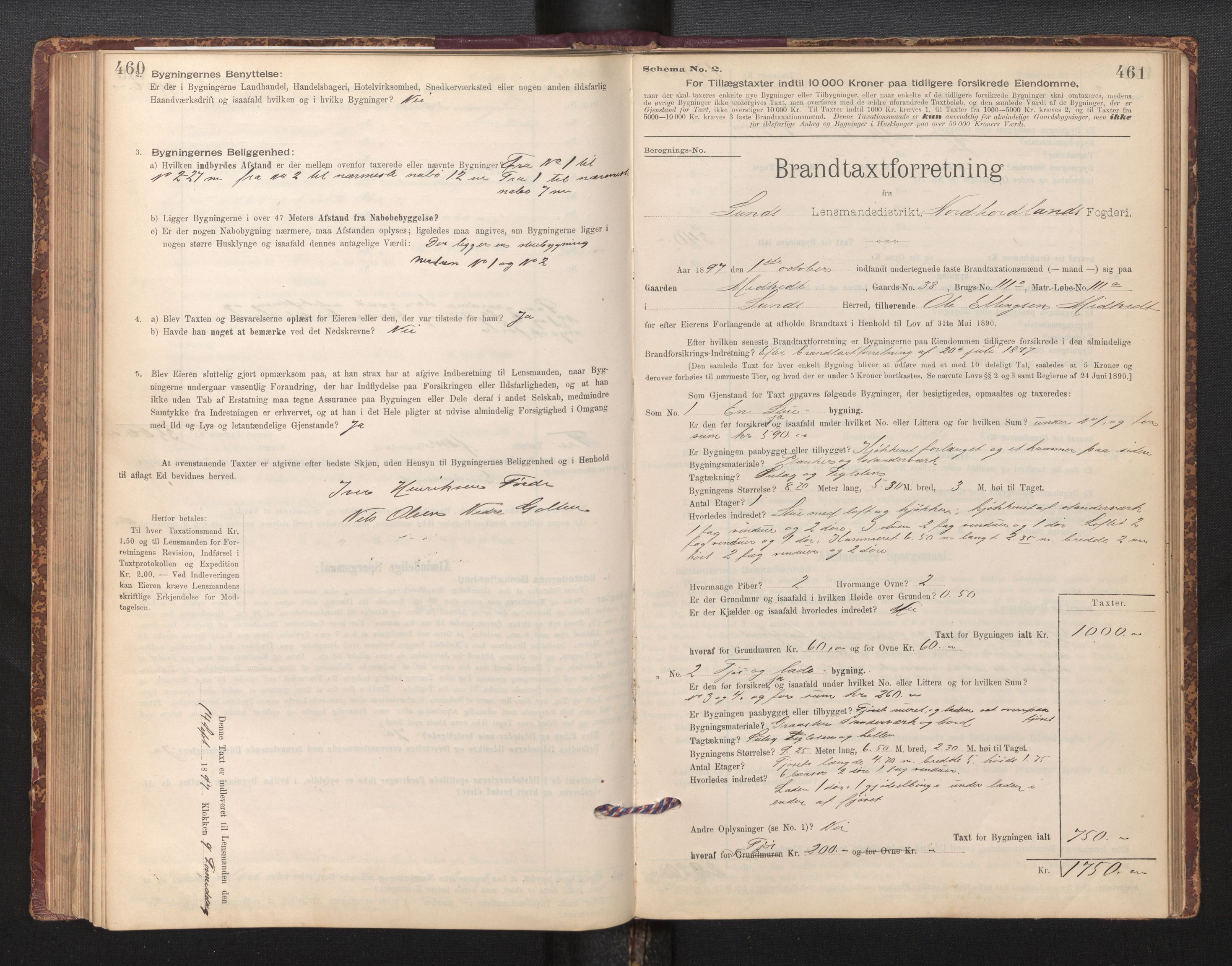 Lensmannen i Sund og Austevoll, AV/SAB-A-35201/0012/L0003: Branntakstprotokoll, skjematakst, 1894-1917, p. 460-461