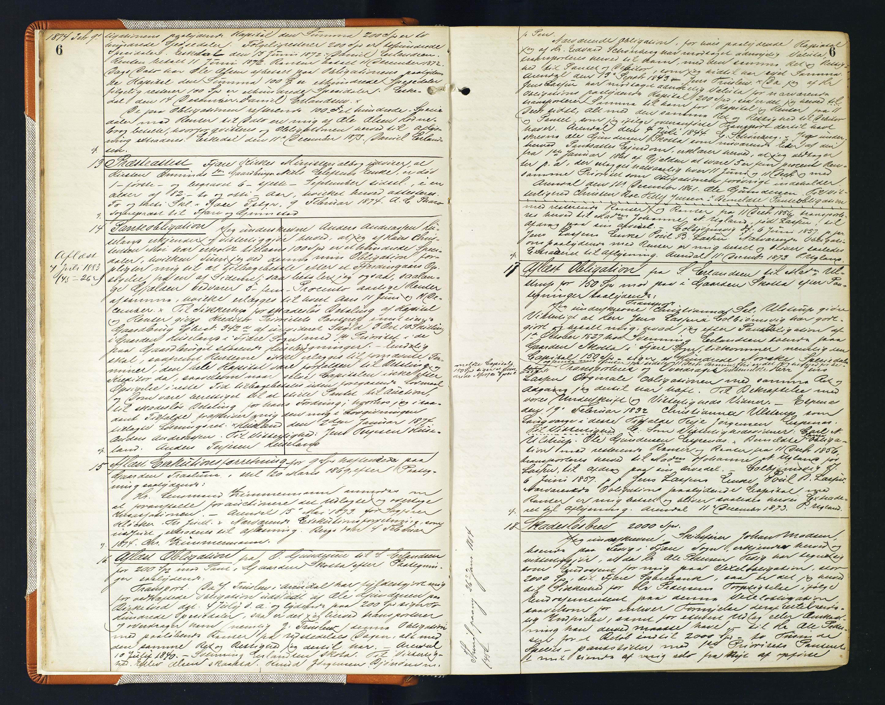 Vestre Nedenes/Sand sorenskriveri, AV/SAK-1221-0010/G/Gb/Gba/L0017: Mortgage book no. 43, 1874-1878, p. 6