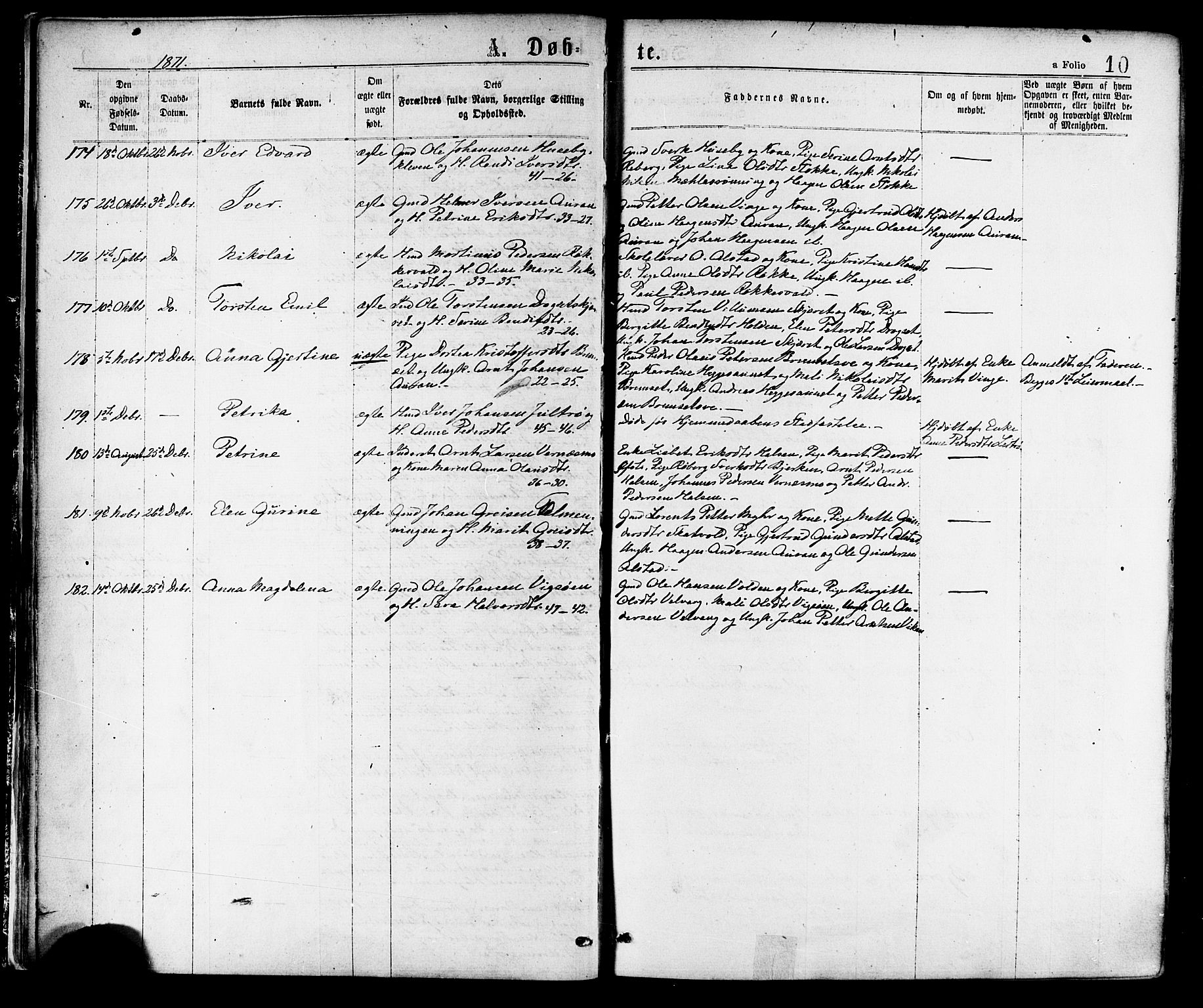Ministerialprotokoller, klokkerbøker og fødselsregistre - Nord-Trøndelag, SAT/A-1458/709/L0076: Parish register (official) no. 709A16, 1871-1879, p. 10