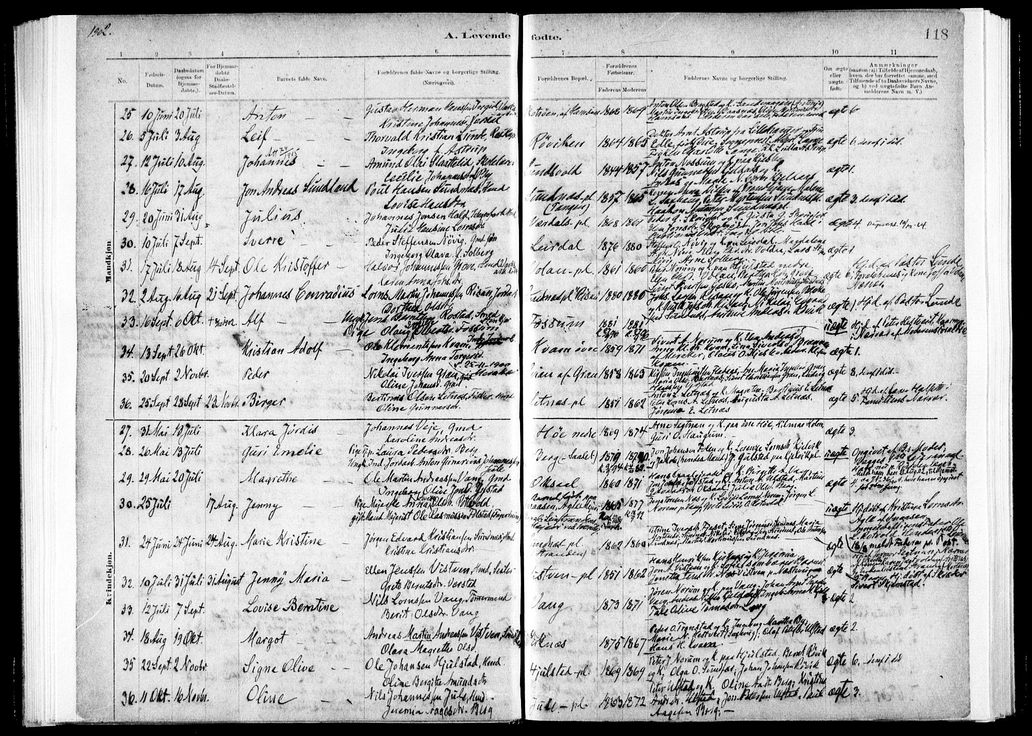 Ministerialprotokoller, klokkerbøker og fødselsregistre - Nord-Trøndelag, SAT/A-1458/730/L0285: Parish register (official) no. 730A10, 1879-1914, p. 118