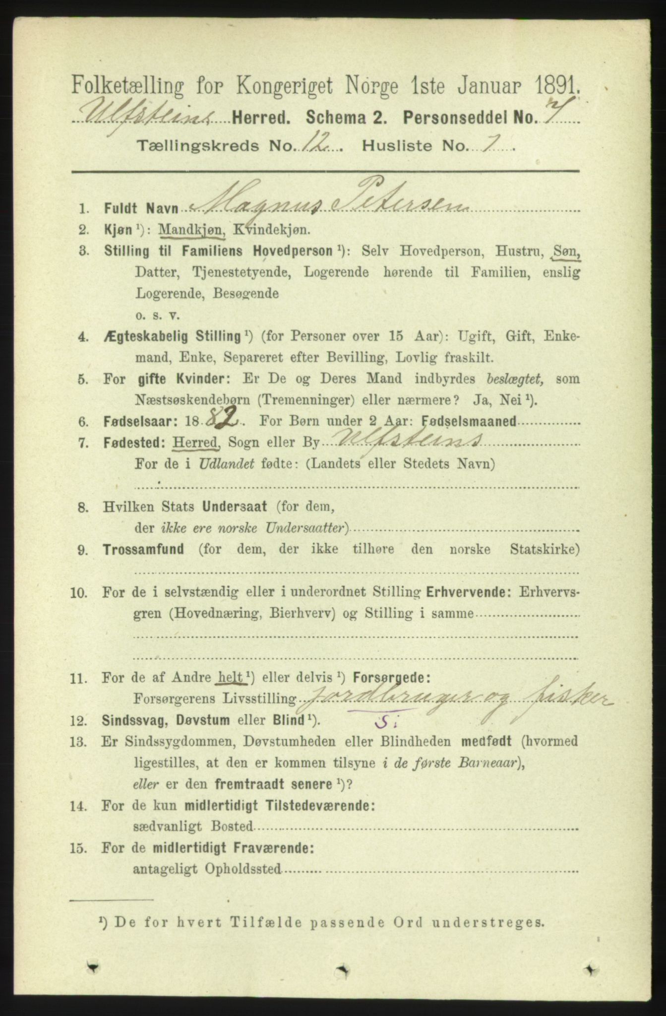 RA, 1891 census for 1516 Ulstein, 1891, p. 3855