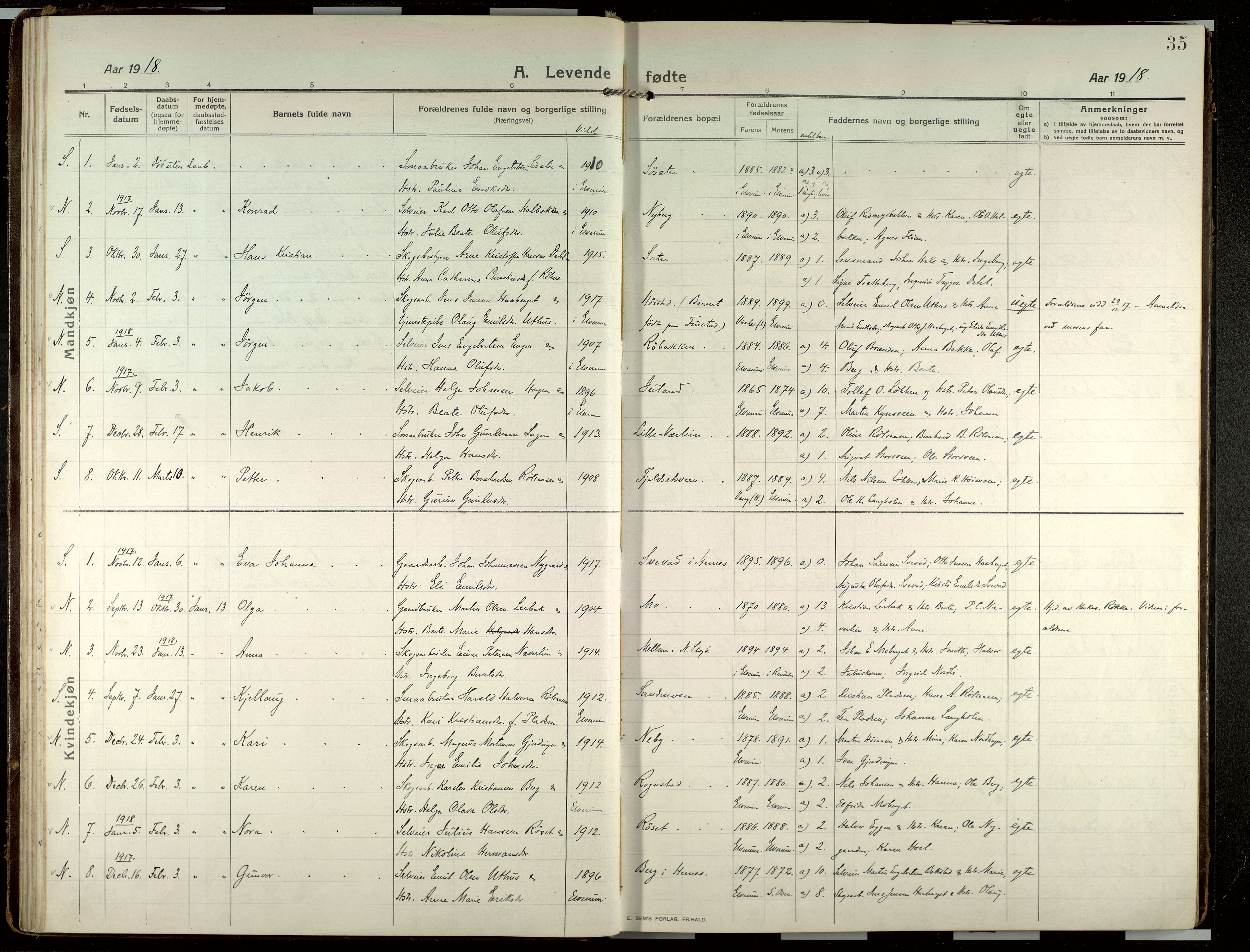 Elverum prestekontor, SAH/PREST-044/H/Ha/Haa/L0022: Parish register (official) no. 22, 1913-1924, p. 35
