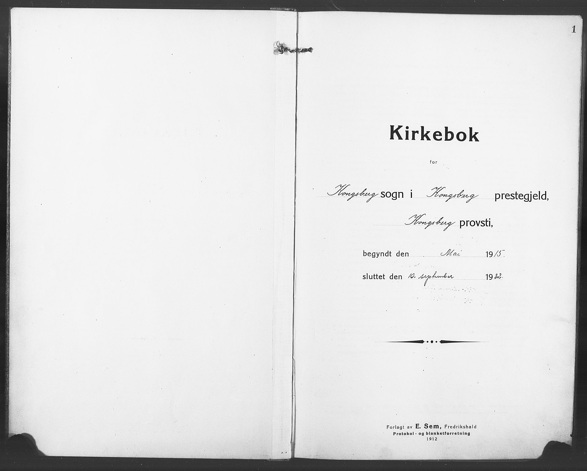 Kongsberg kirkebøker, SAKO/A-22/G/Ga/L0008: Parish register (copy) no. 8, 1915-1932, p. 1