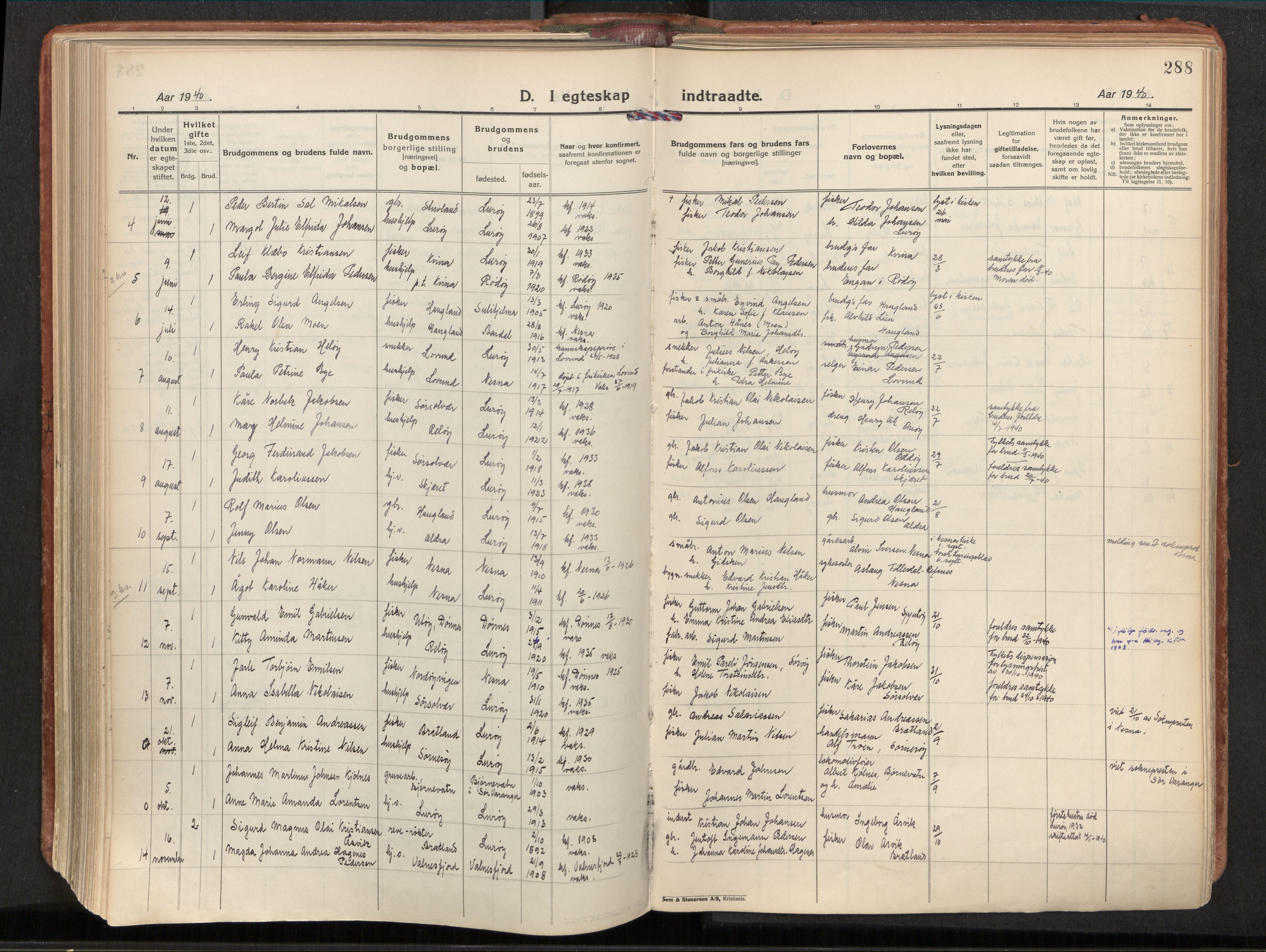 Ministerialprotokoller, klokkerbøker og fødselsregistre - Nordland, AV/SAT-A-1459/839/L0570: Parish register (official) no. 839A07, 1923-1942, p. 288