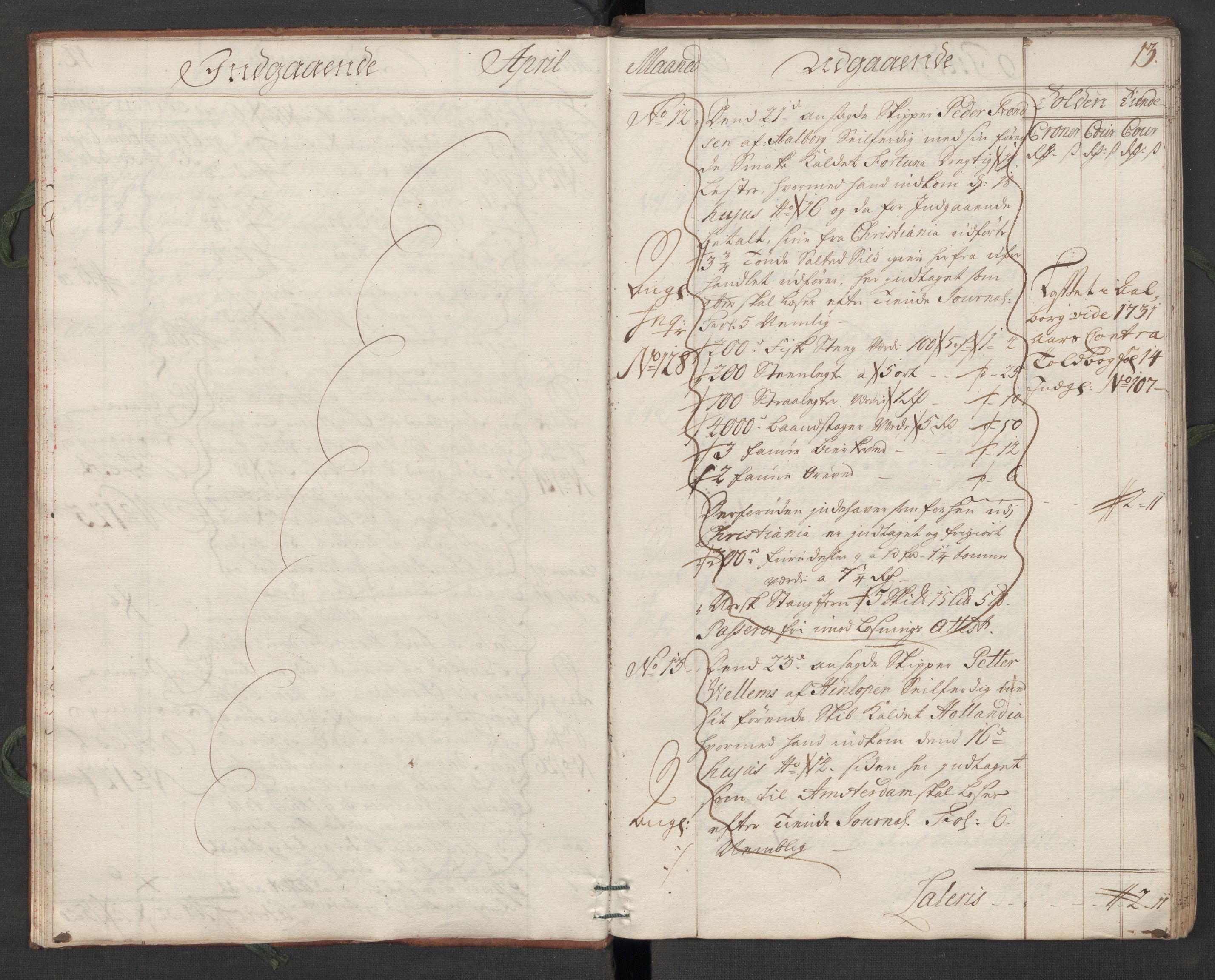 Generaltollkammeret, tollregnskaper, AV/RA-EA-5490/R07/L0009/0001: Tollregnskaper Sand / Hovedtollbok, 1731, p. 12b-13a